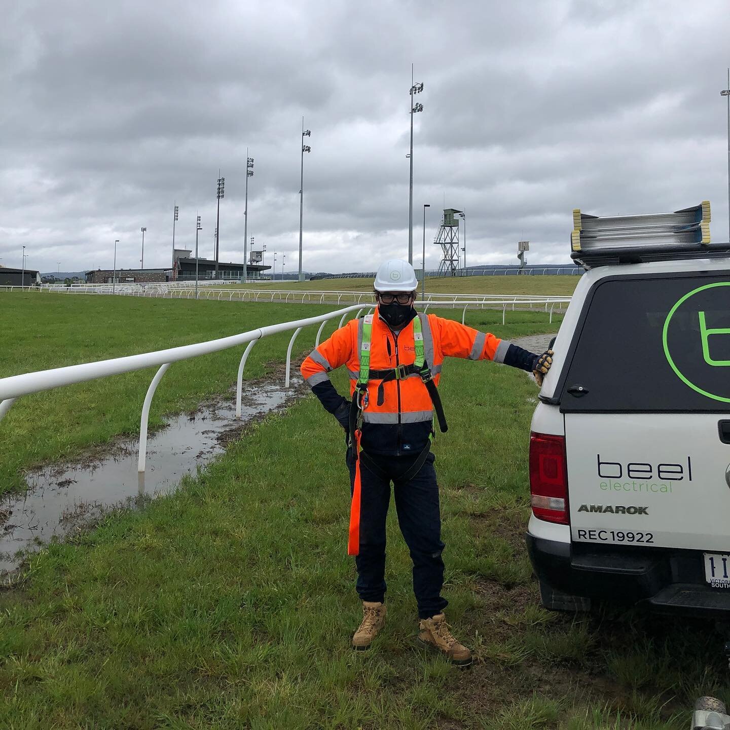 Battling the elements today changing out LED solar lights to enable safe passage for the horses and their riders from the mounting yard to the track...