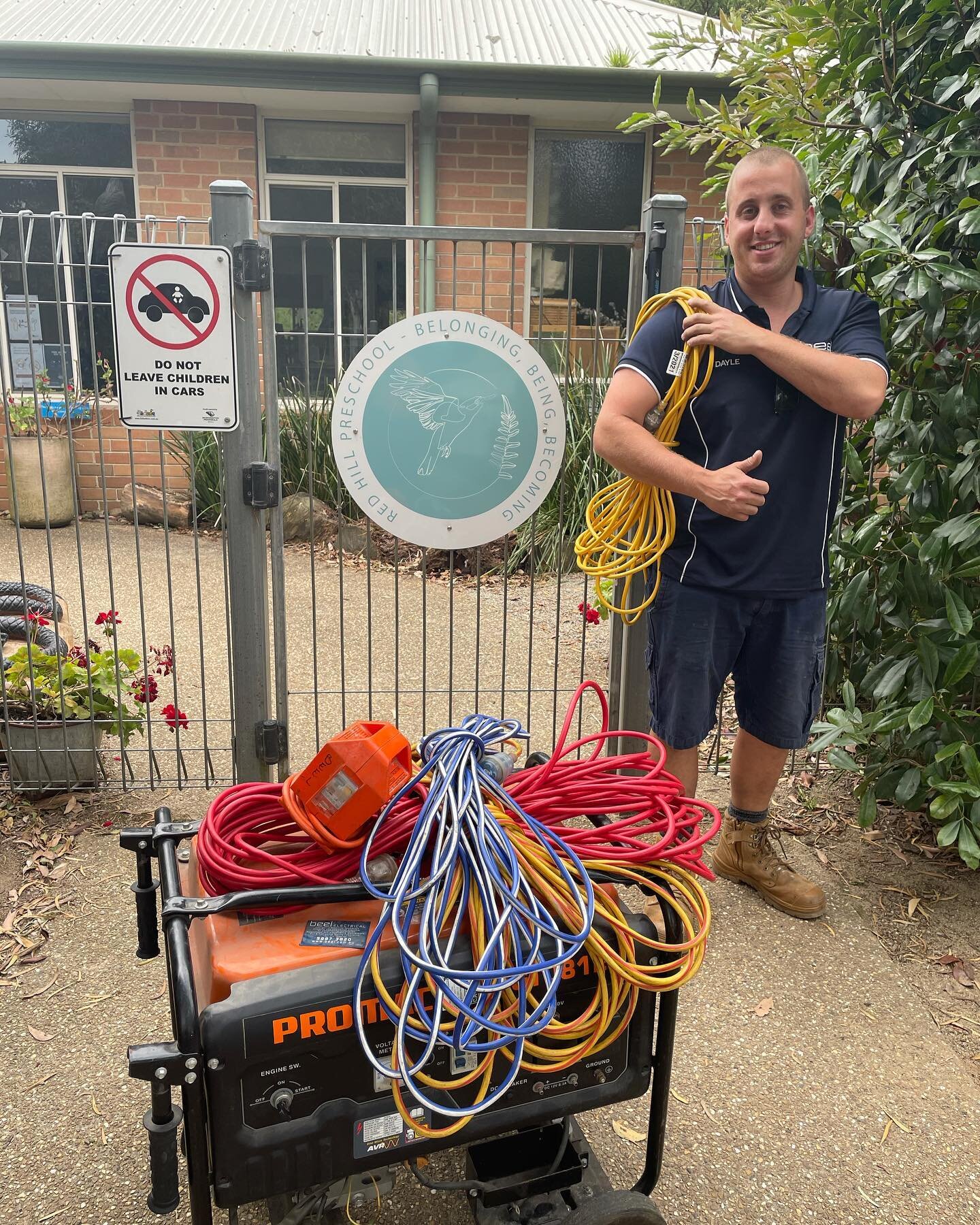 Dayle and the Beel team assisting Red Hill Memorial Preschool with scheduled power outage. We were able to keep the water pump and other essential appliances operating to ensure the kiddies didn&rsquo;t miss a day of kinder!!