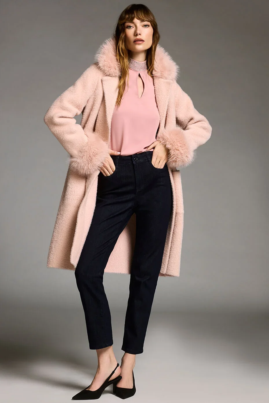Joseph Ribkoff Coat with Faux Fur Trim