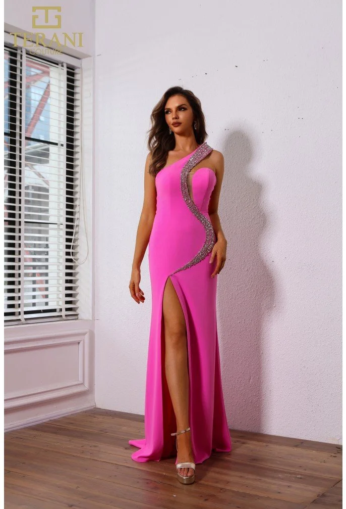 Terani Couture Neon Pink Dress with Sequence