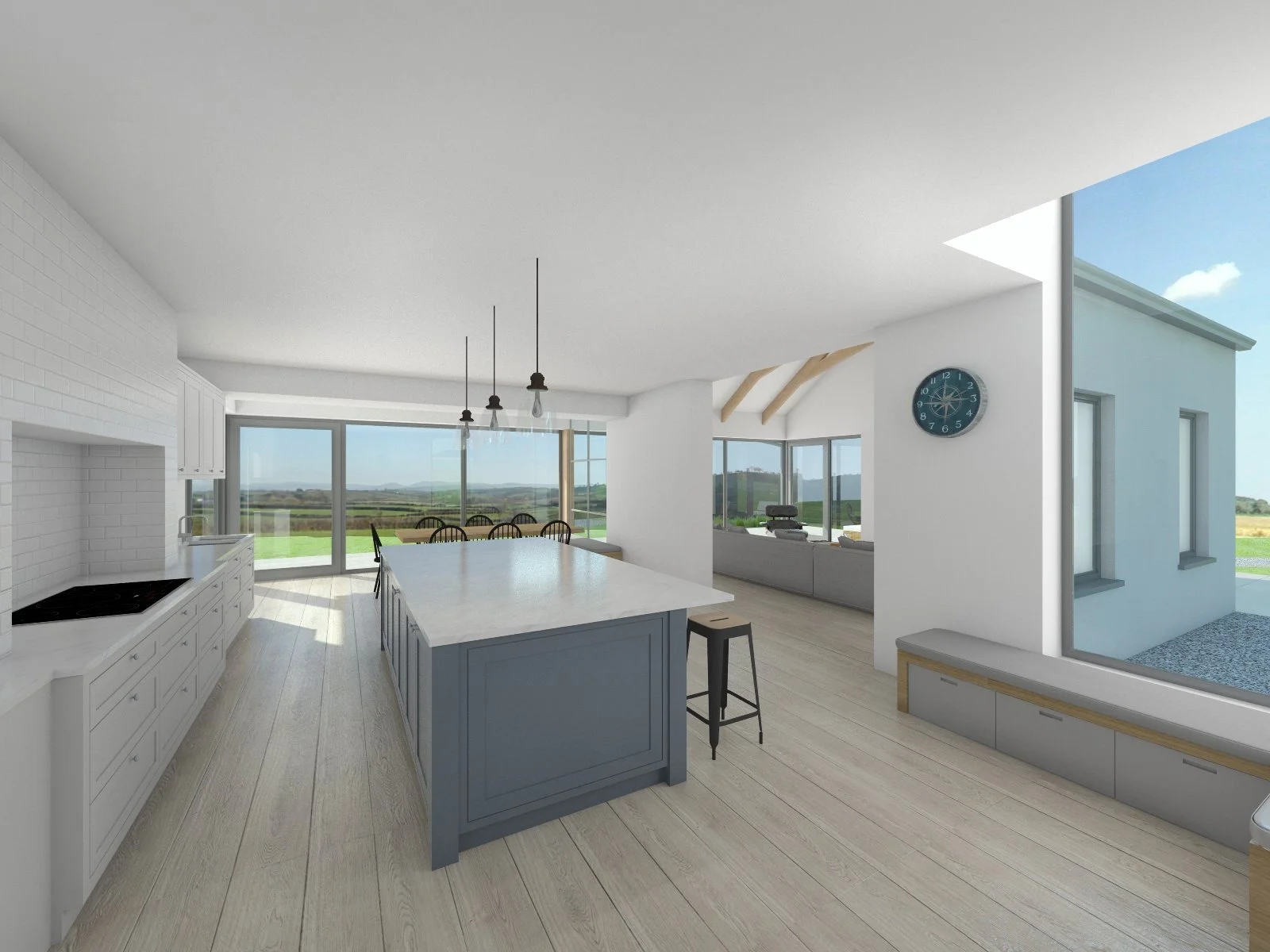 Modern kitchen with double height window by Northern Irish architects McNulty Smyth Associates