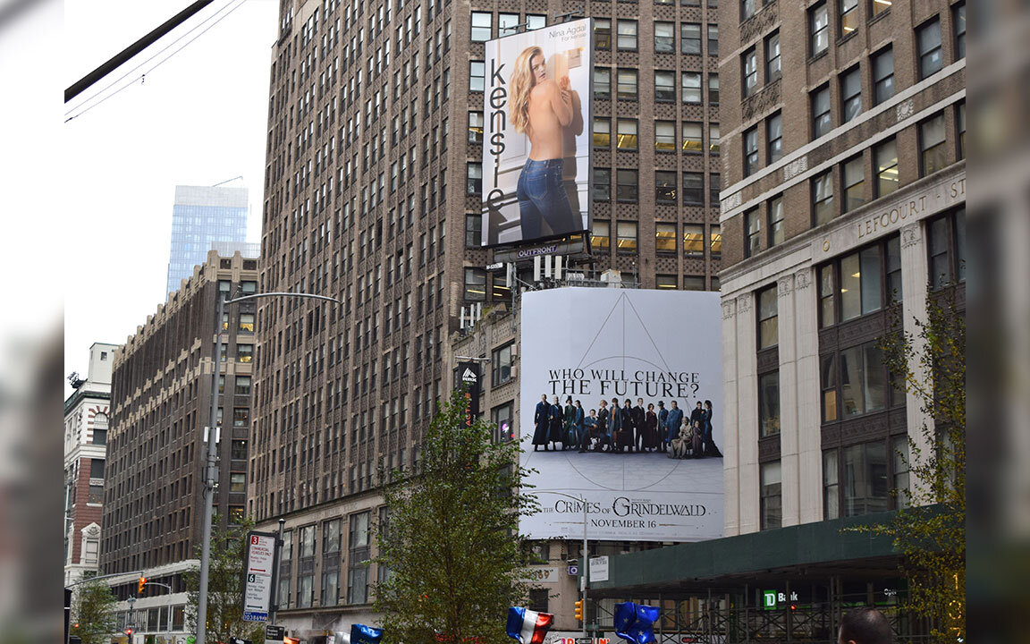  This billboard showcases the Kensie FW18 campaign with Nina Agdal. It is located at Broadway and 37th in NYC. 