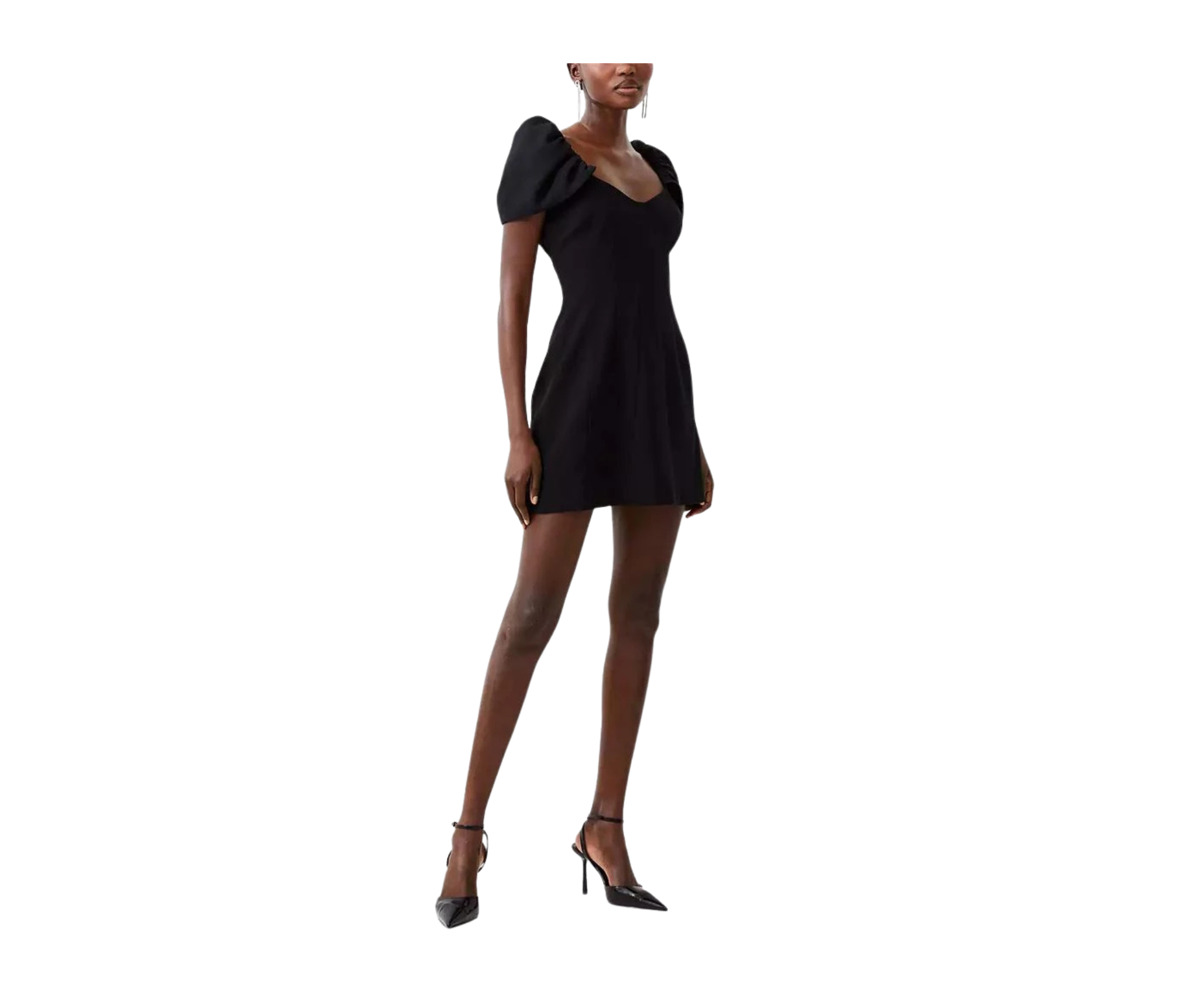 FC Whisper Gathered-Sleeve Black Dress