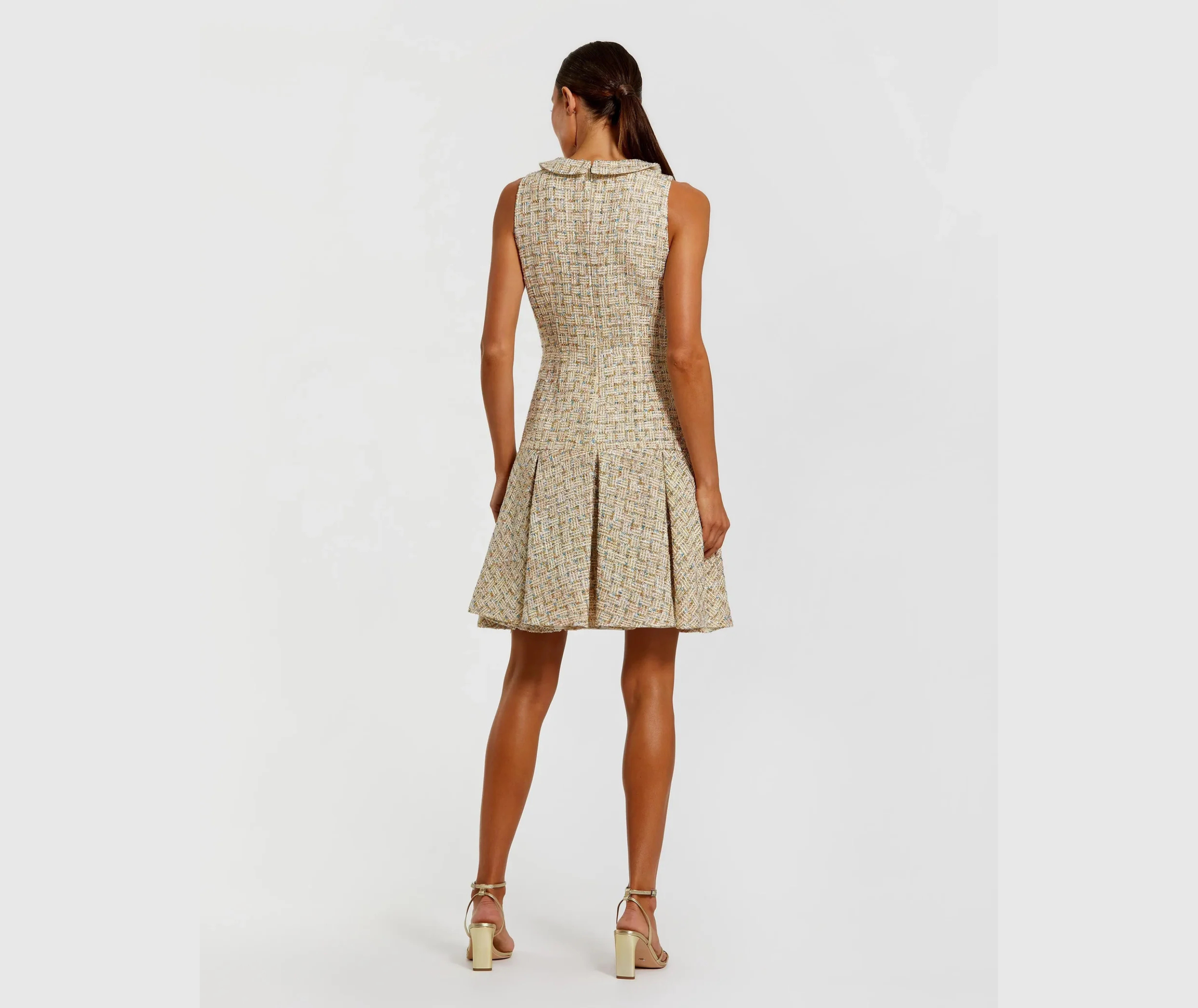 SQUARE MD Gold Sleeveless Boucle Mini Dress with Pleats Back.png