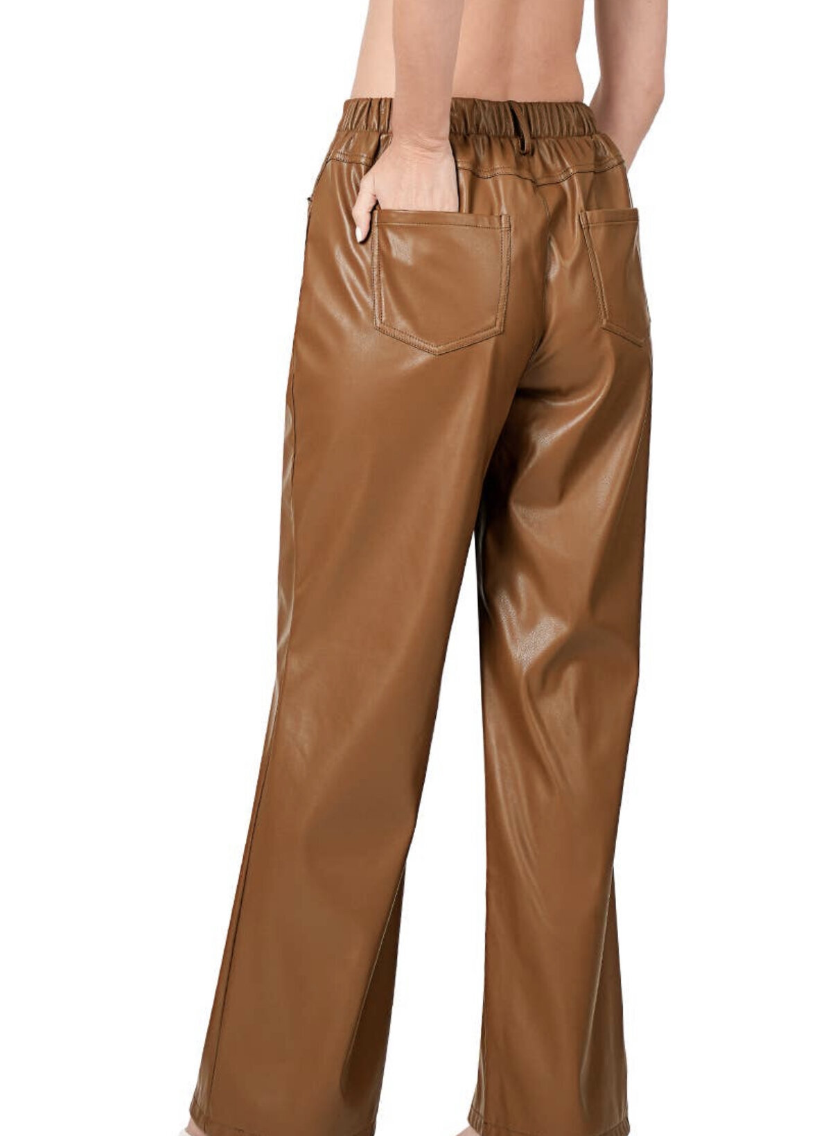Pantalones De Cuero Mujer High Rise Wide Leg Faux Leather Pants