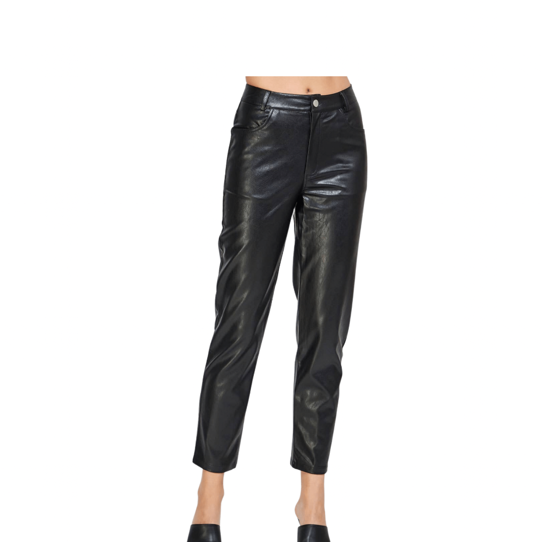 Una Faux Leather Trousers in Black