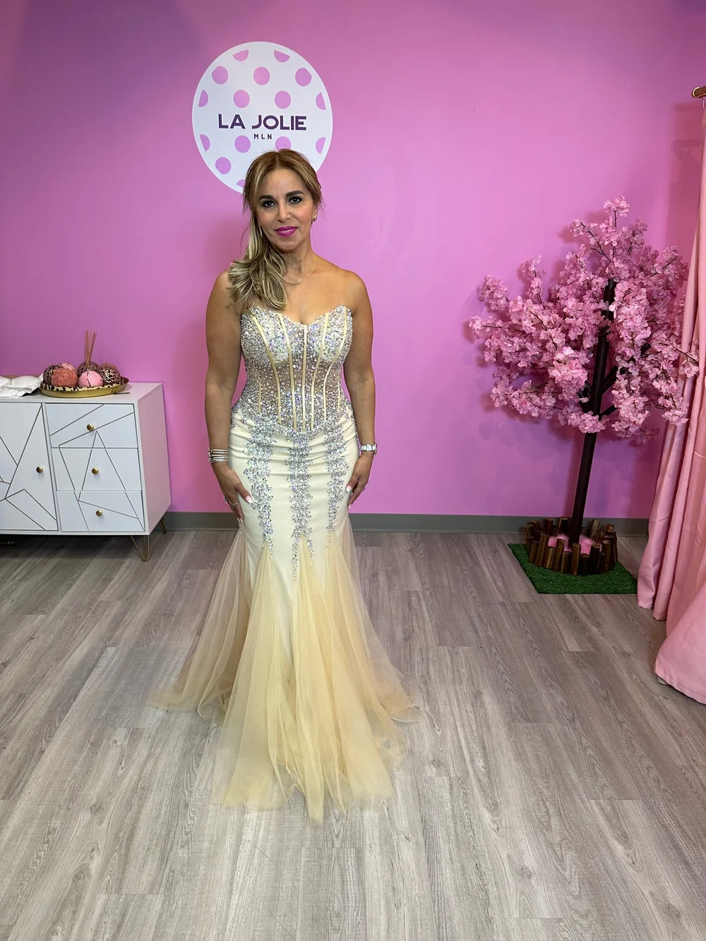 Jovani 5908 Strapless Sweetheart Corset Illusion Bodice Mermaid Gown