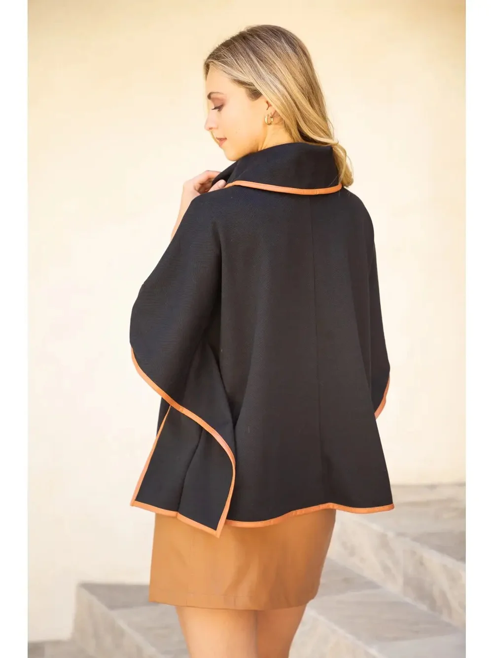 Leather Binding Detailed Poncho Top — La Jolie MLN