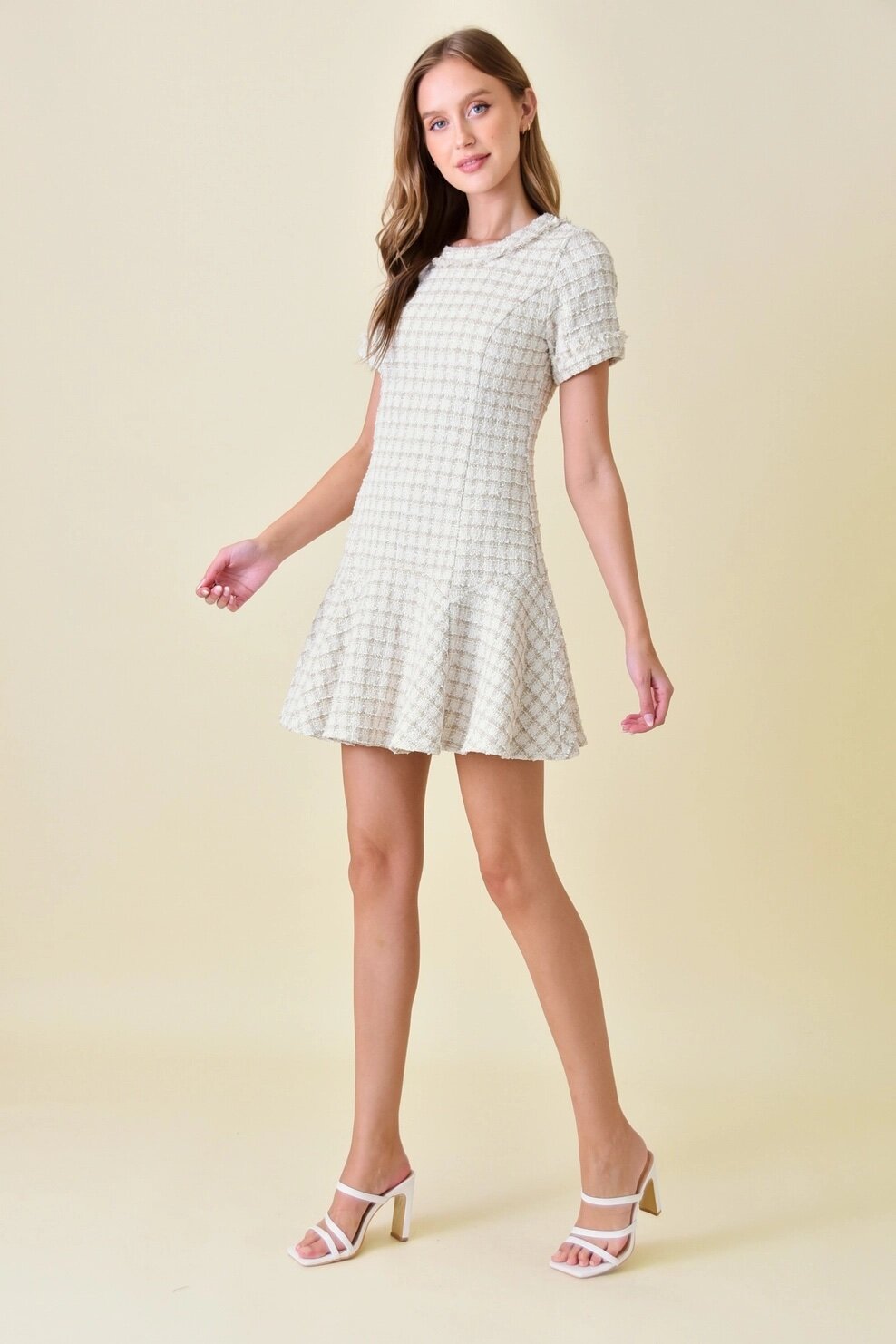 slim fit dress slacks Ivory Tweed Mini Dress - All Dresses