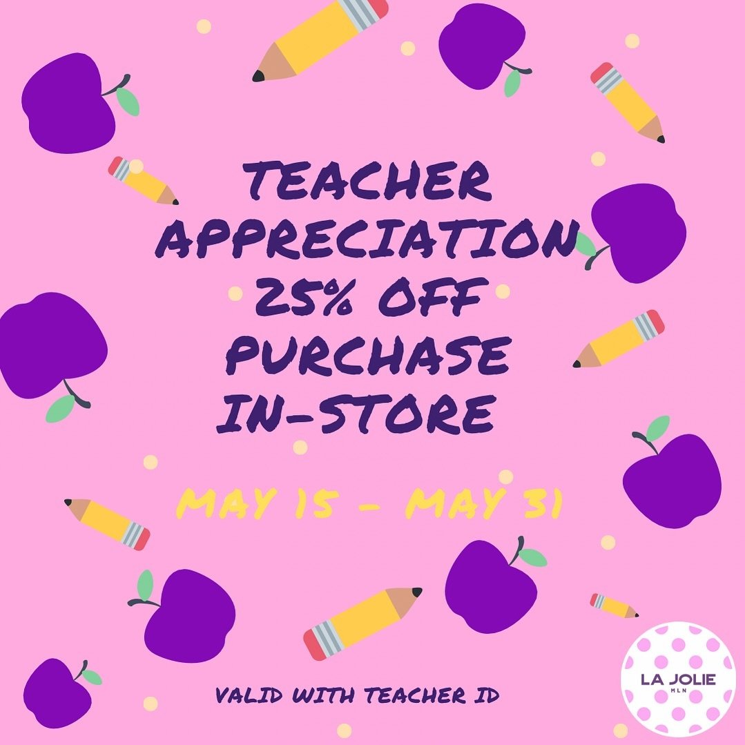 📸🍎 Calling all teachers! 📚✏️ We want to show our appreciation for the incredible work you do every day. To celebrate Teacher Appreciation, we&rsquo;re offering a special discount just for you! 🙌🎉 Show your teacher ID and enjoy 25% off on all you