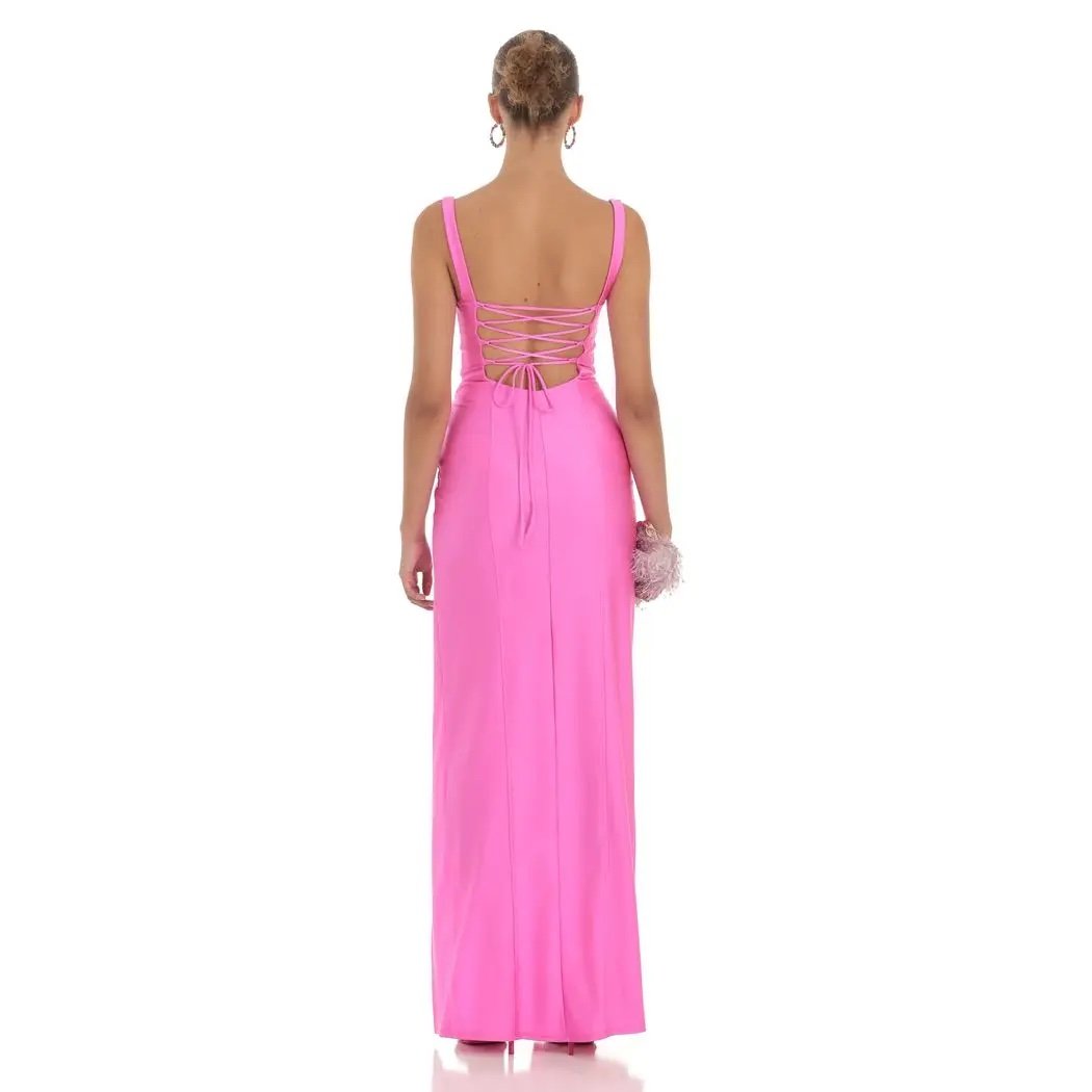 hot pink strapless prom dress Nox Anabel G1650 High Slit Beaded Long Formal Prom Dress – The Dress Outlet