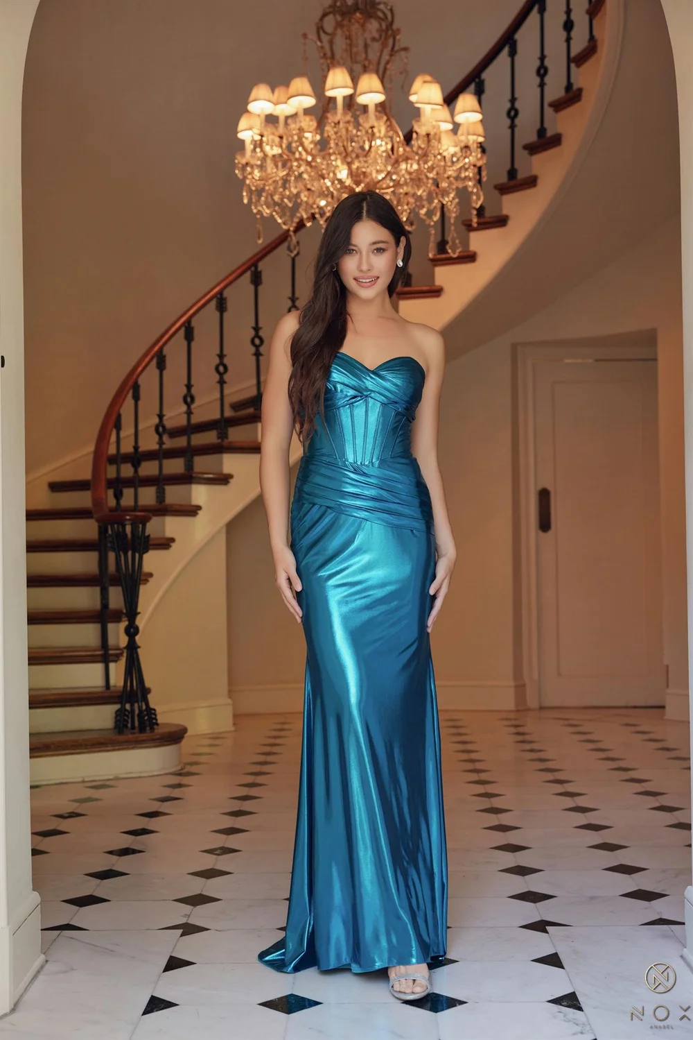 slim fit dress slacks Jovani 38847 Dresses 000 / Aqua Silver main image 1