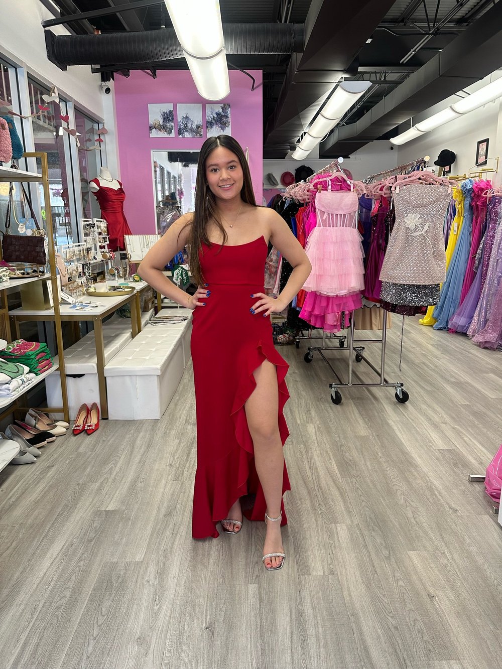 Lucy in the Sky Strapless Corset Mermaid Ruffle Maxi Dress in Red  La  Jolie MLN