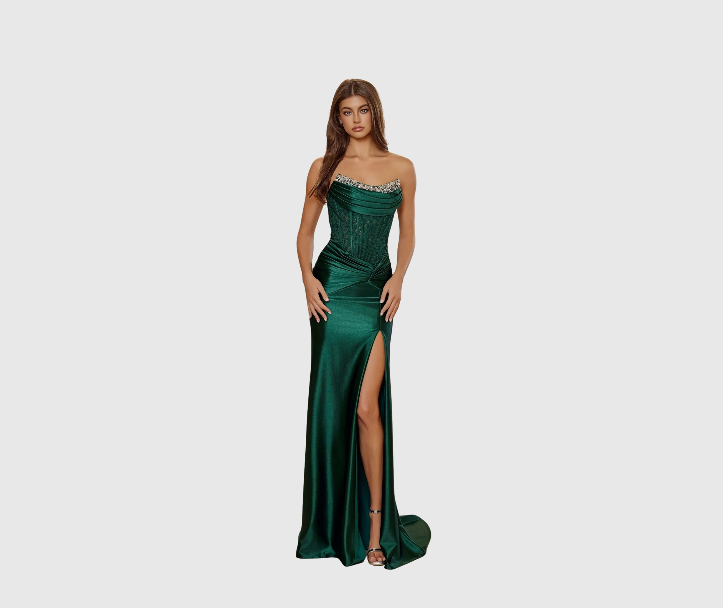 Nox R1818 Glamorous Formal Emerald Gown
