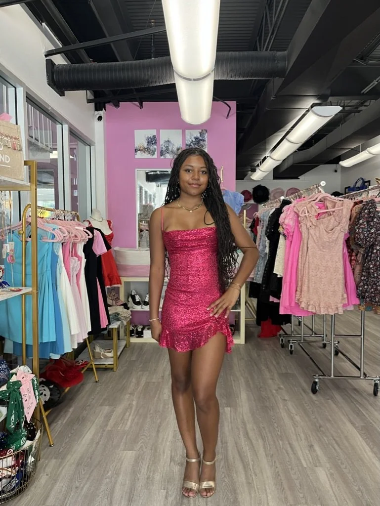 sequin ruffled slit dress in pink Lucy in The Sky Sequin Ruffled Slit Dress in Pink