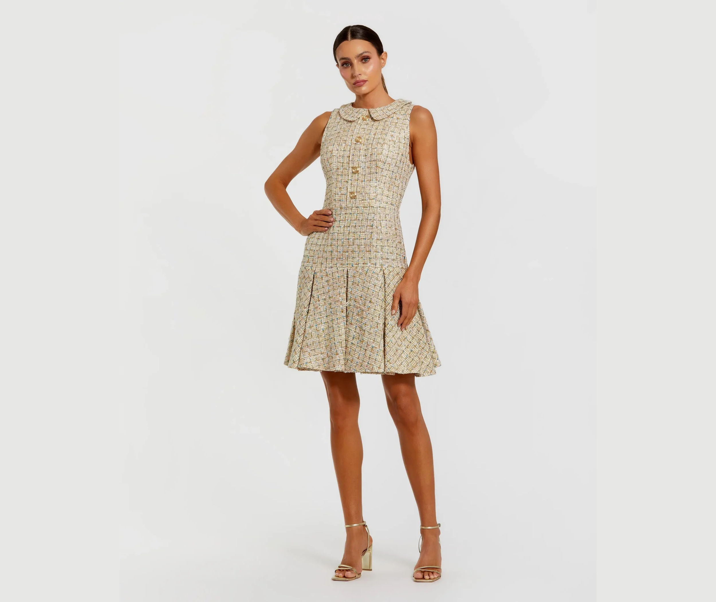 SQUARE MD Gold Sleeveless Boucle Mini Dress with Pleats.png