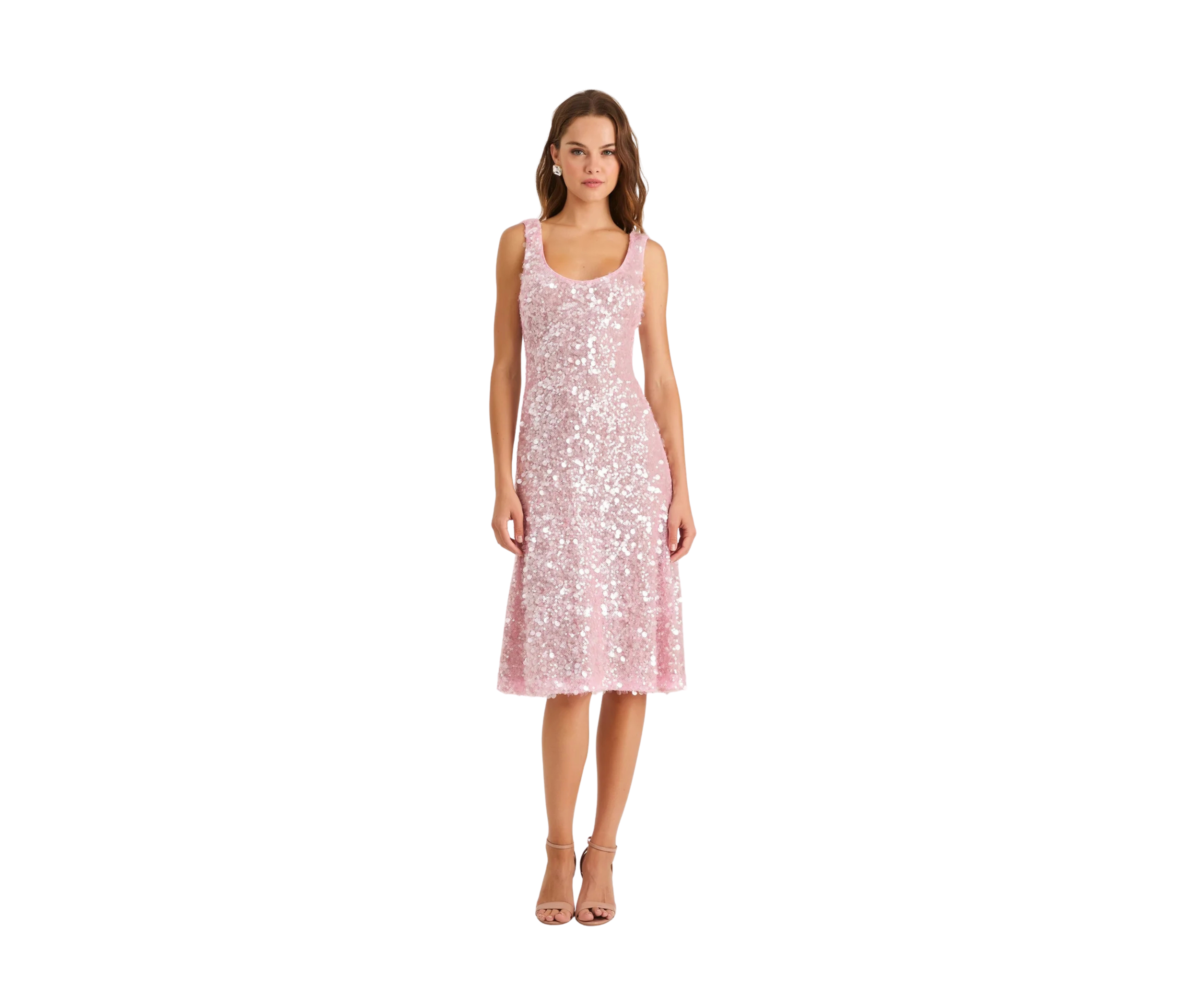 Helsi Isla Fit And Flare Sequin Midi Dress in Baby Pink
