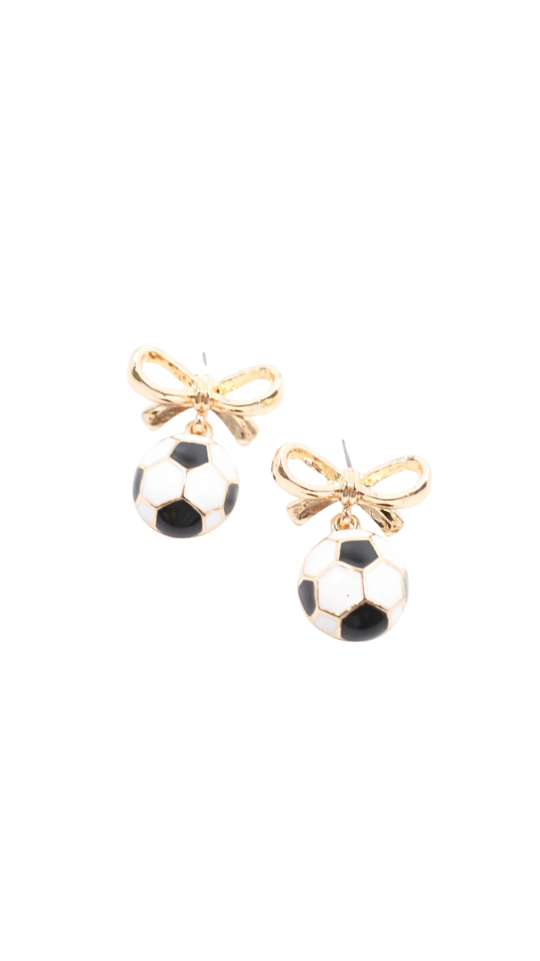 Sporty Bow Soccer Earring Gold
