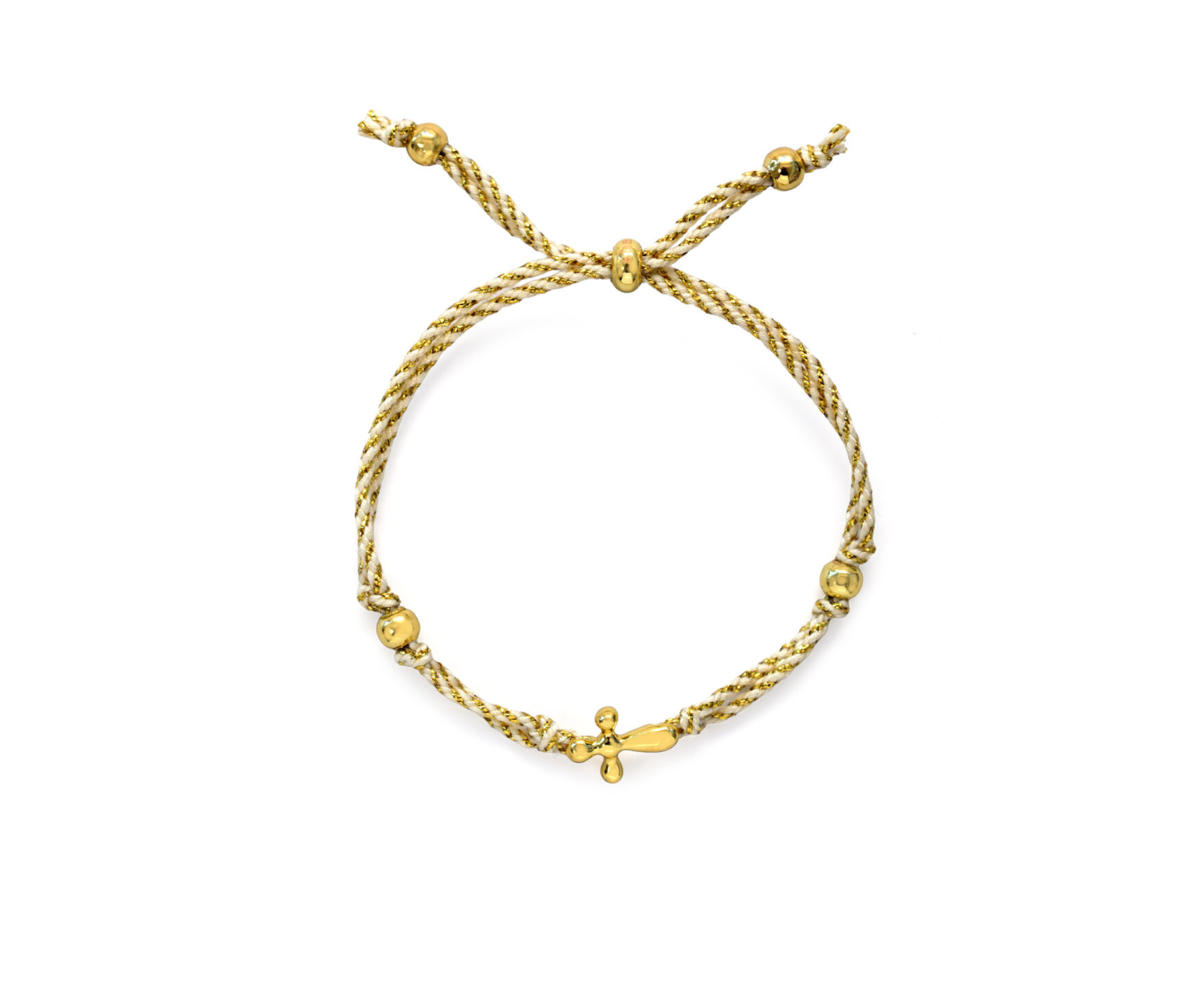 Stia Bubble Cross Bracelet - White/Gold Cord