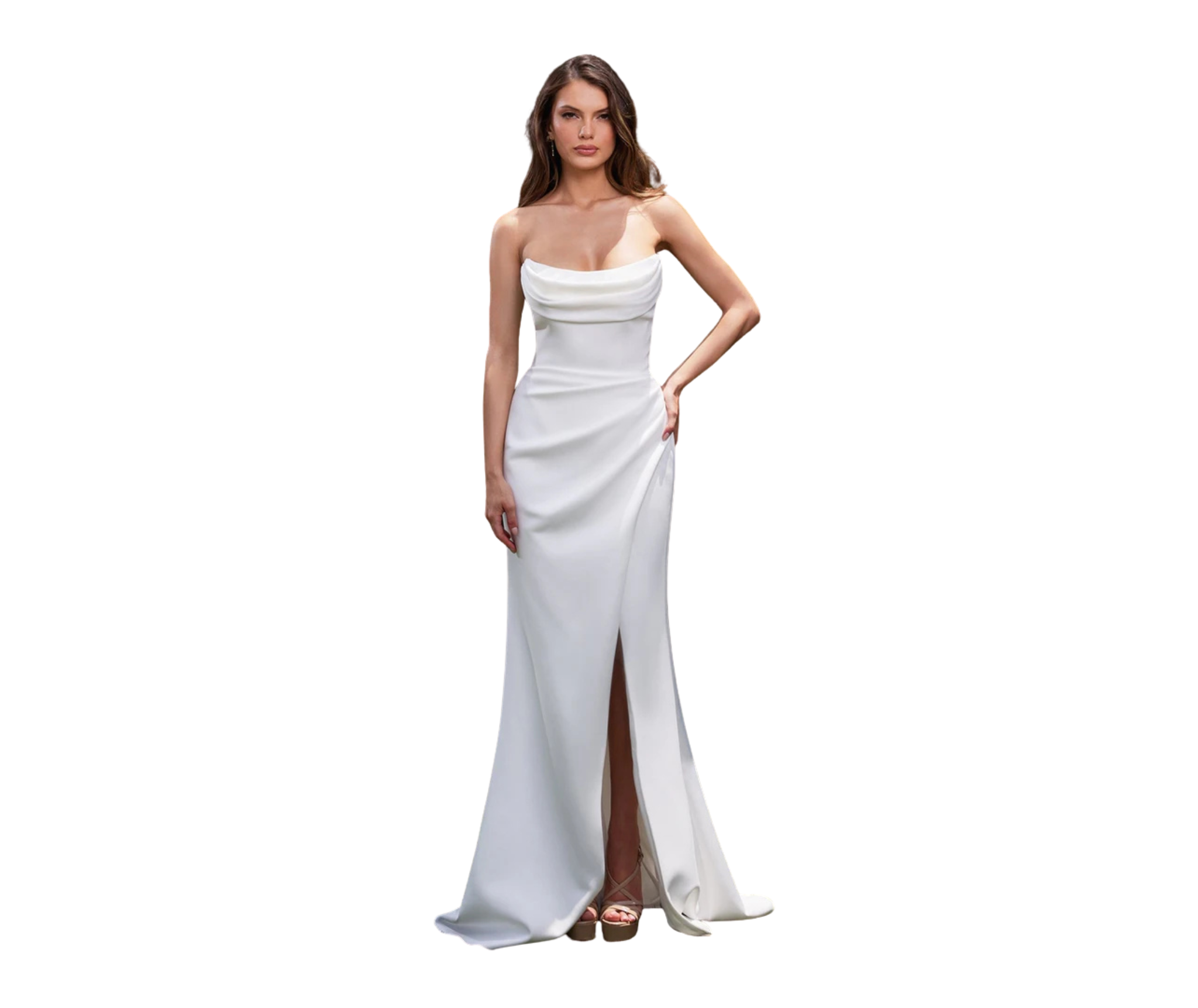 Ladivine CD355W Strapless Chiffon Dress in Off White2.png