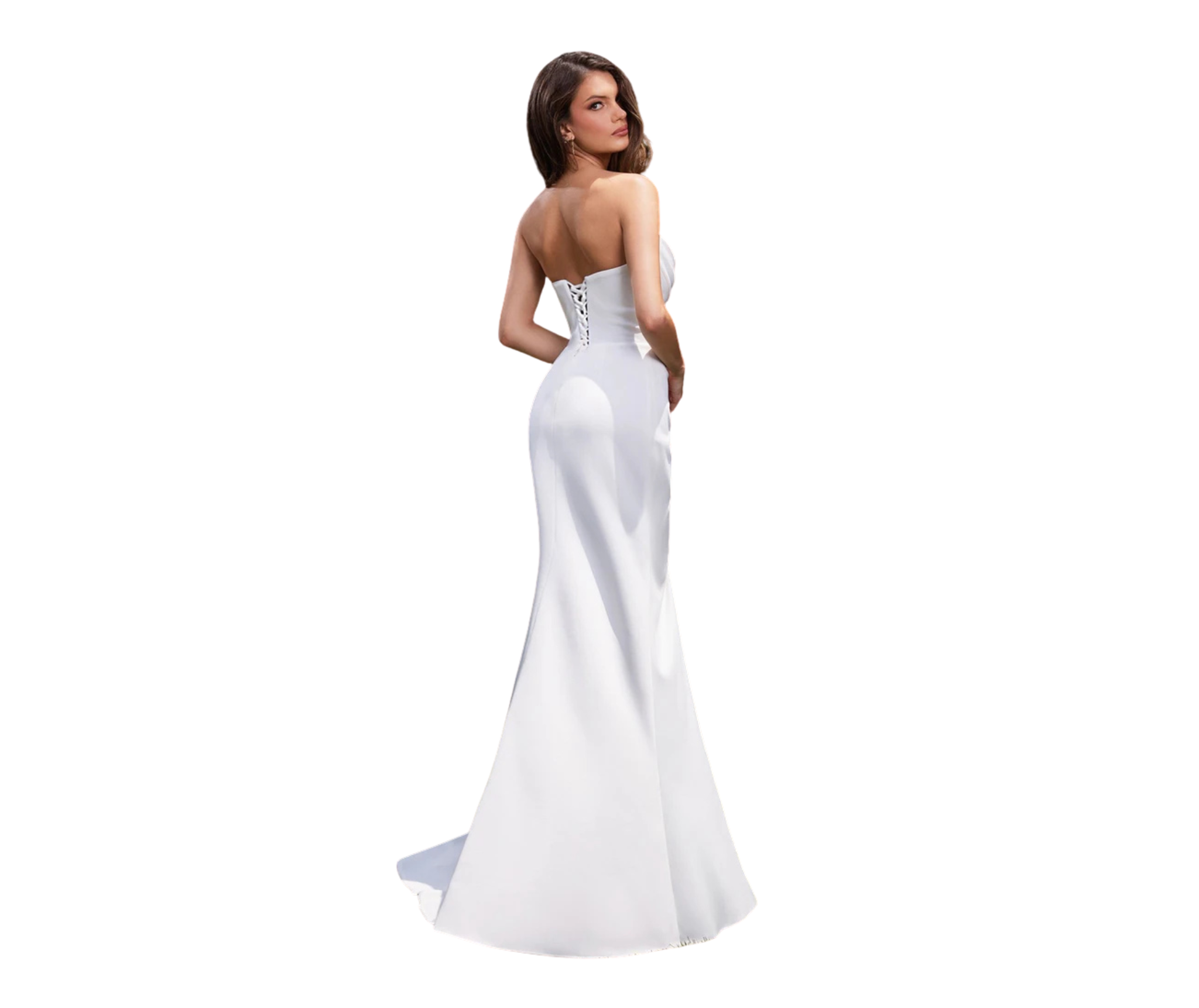Ladivine CD355W Strapless Chiffon Dress in Off White3.png