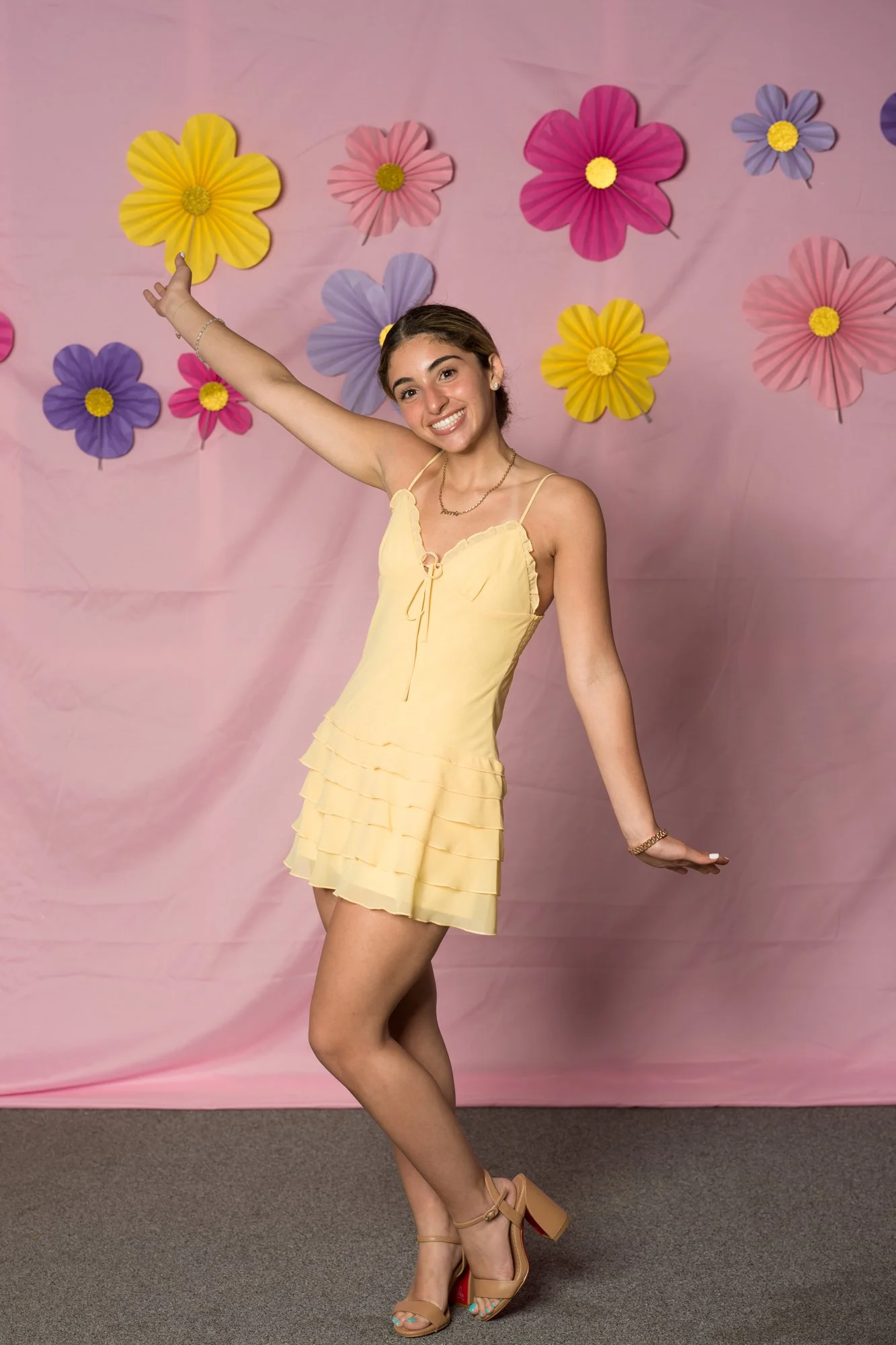 V Neck Yellow short ruffle Spring Dress 