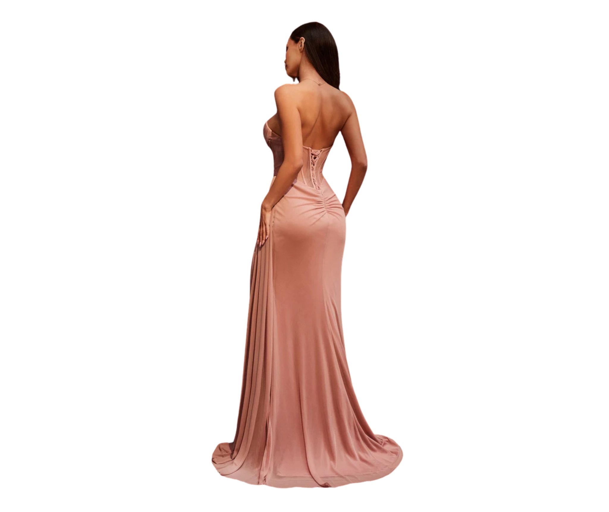 Ladivine CD384 Strapless Draped Fitted Gown in Black2.png