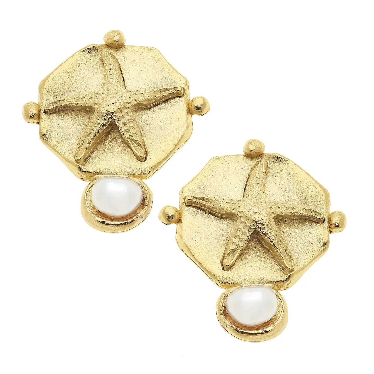 Gold Starfish Intaglio with Hand Set Genuine Freshwater Pearls
