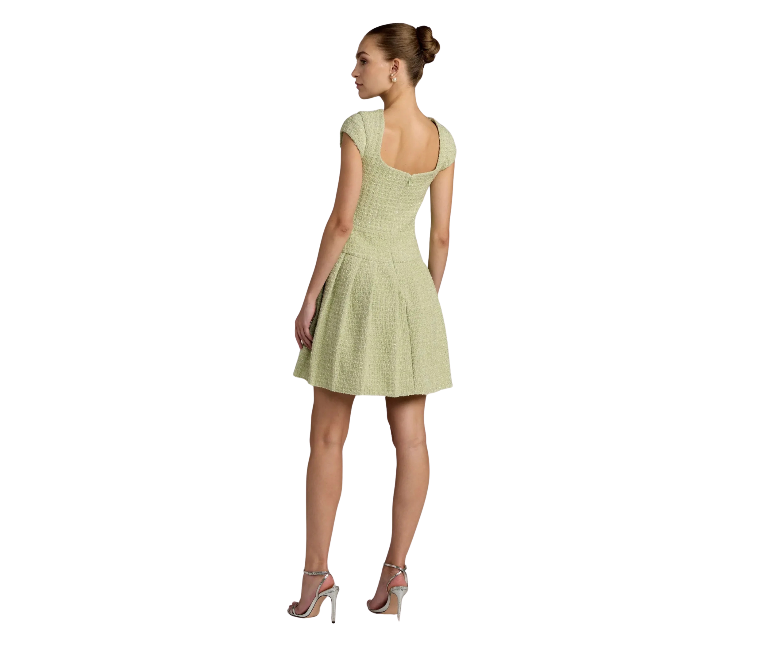 MD  56373 Boucle Cap Sleeve Sage Dress Back.png