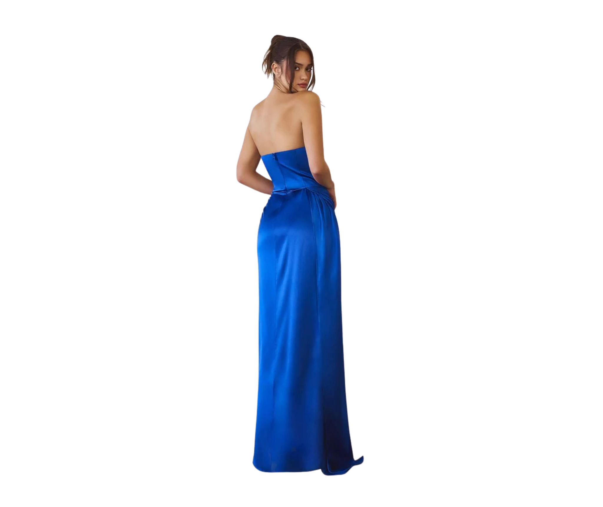Ladivine T215 Strapless Satin Gown with Leg Slit in Black3.png