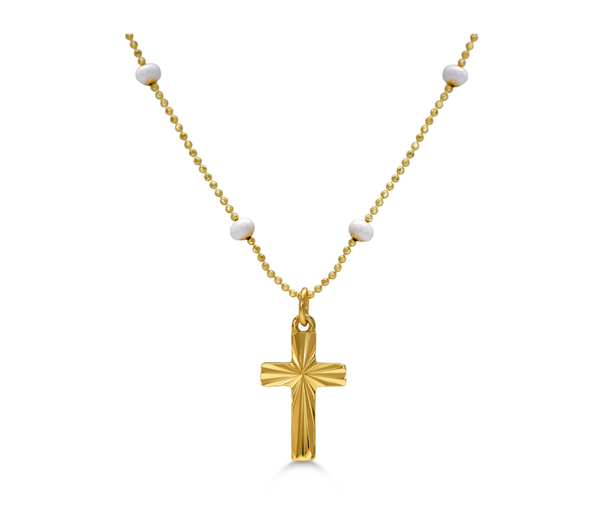 Fluted Cross Enamel Ball Necklace (White).png