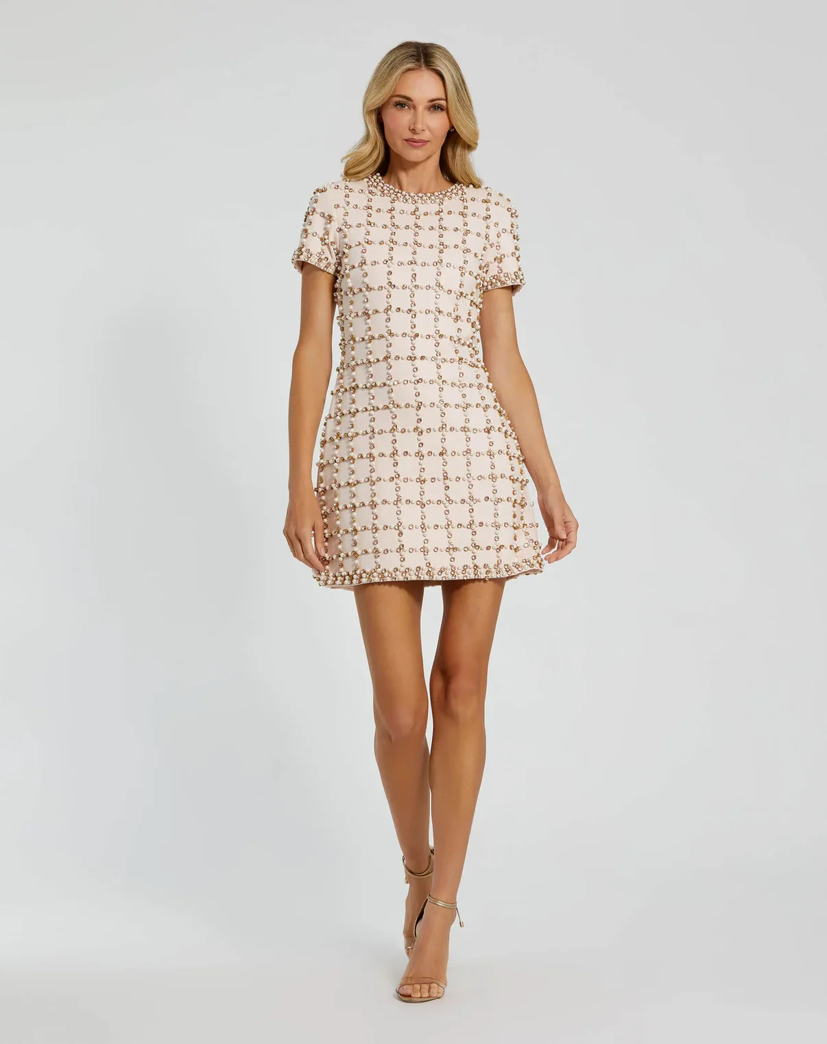 MC Light Pink Rhinestone Pearl Beaded Dress