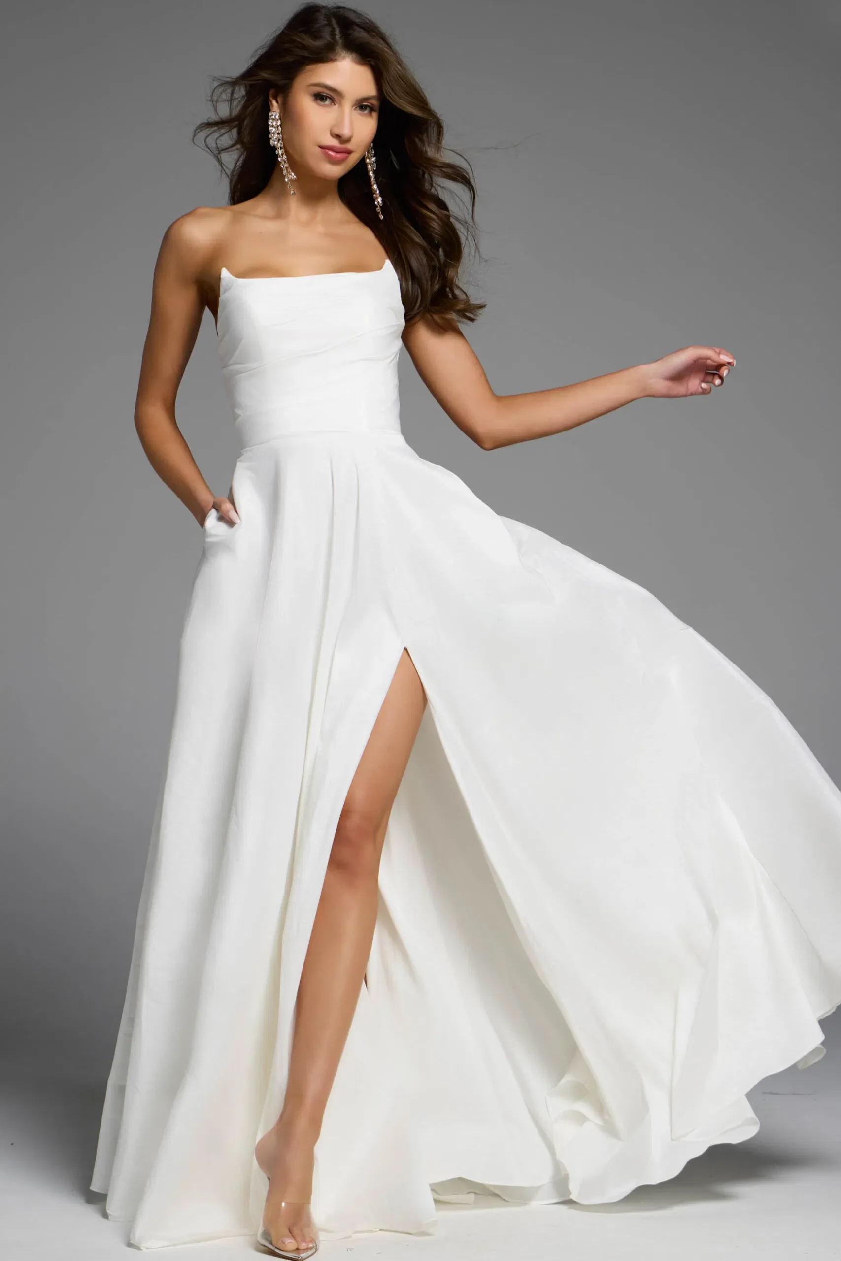 Jovani Strapless A-Line Gown with High Slit D5822