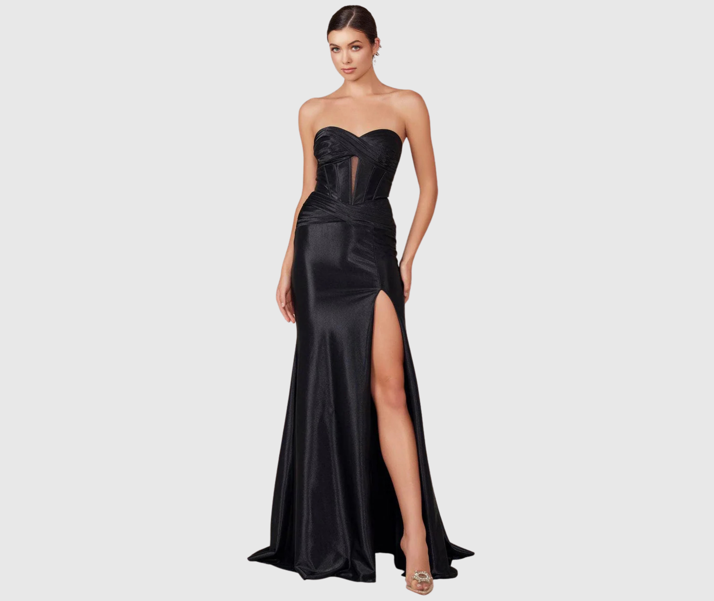 Nox T1489 Black Knot Neck Slit Evening Dress