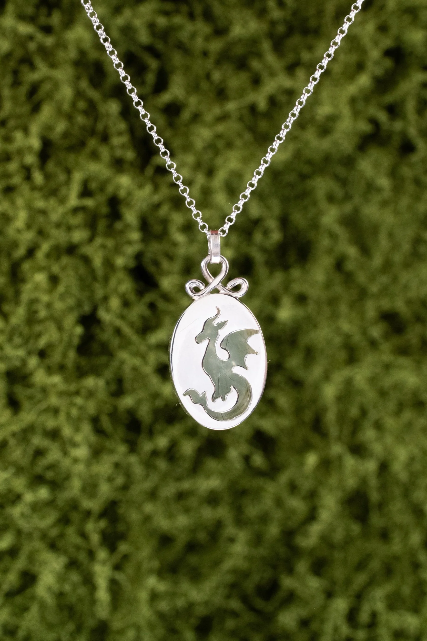Dragon Prehnite Silver Necklace