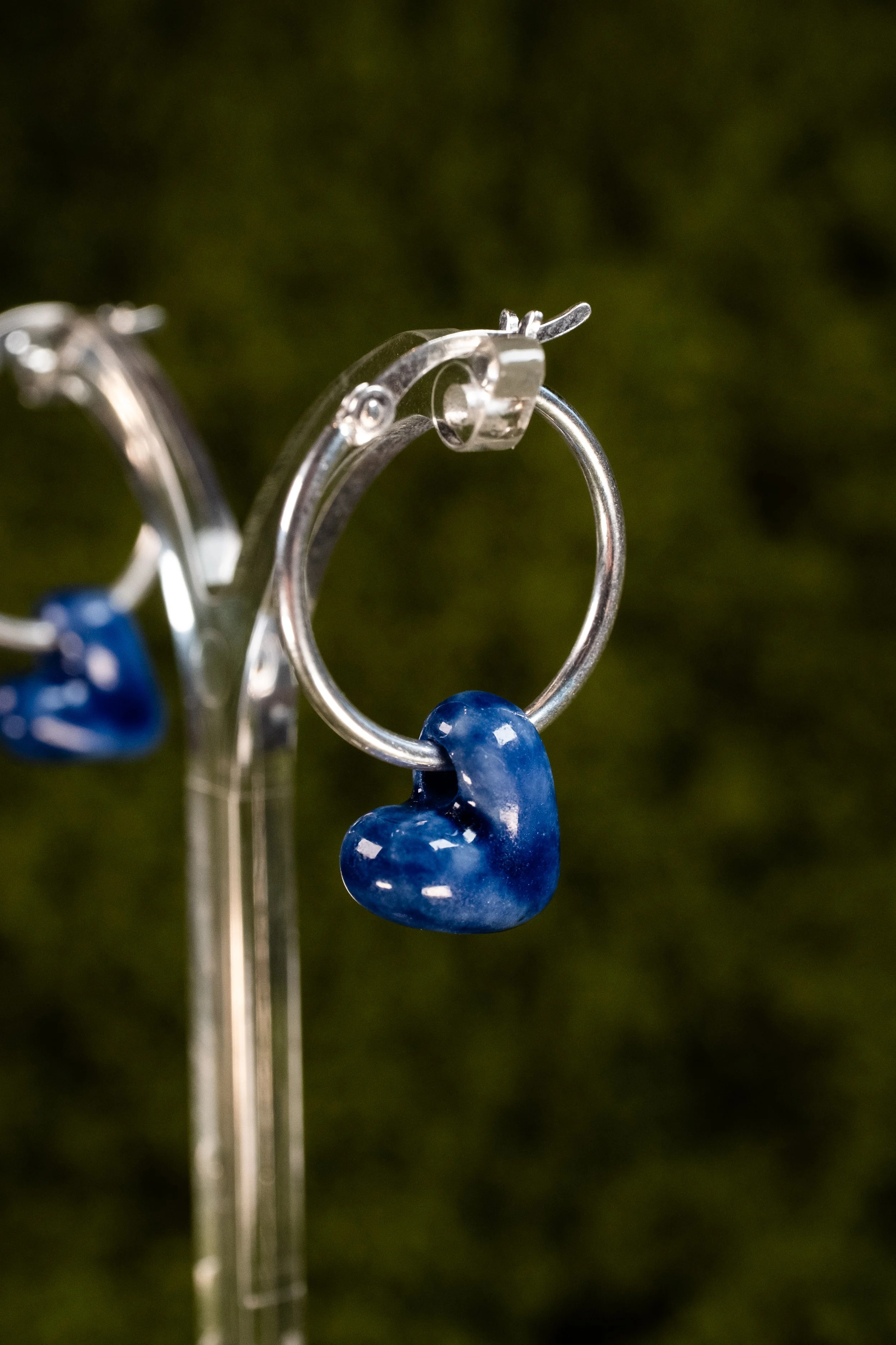 Blue Heart Hoop Earrings