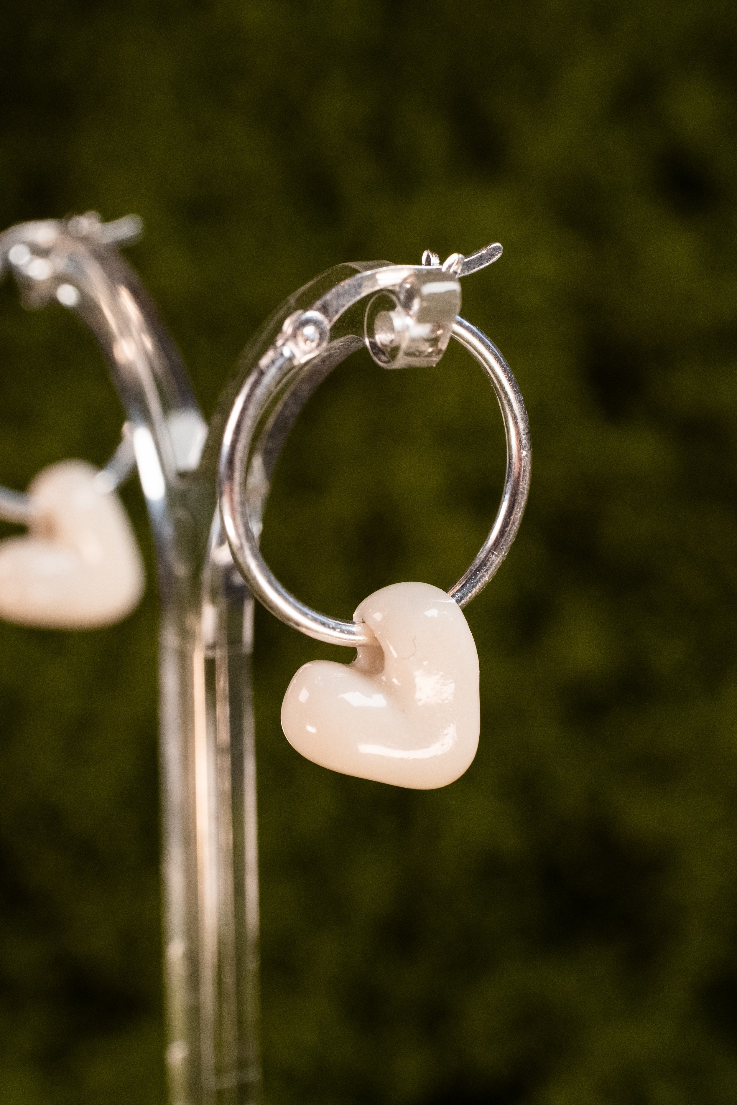 White Heart Hoop Earrings