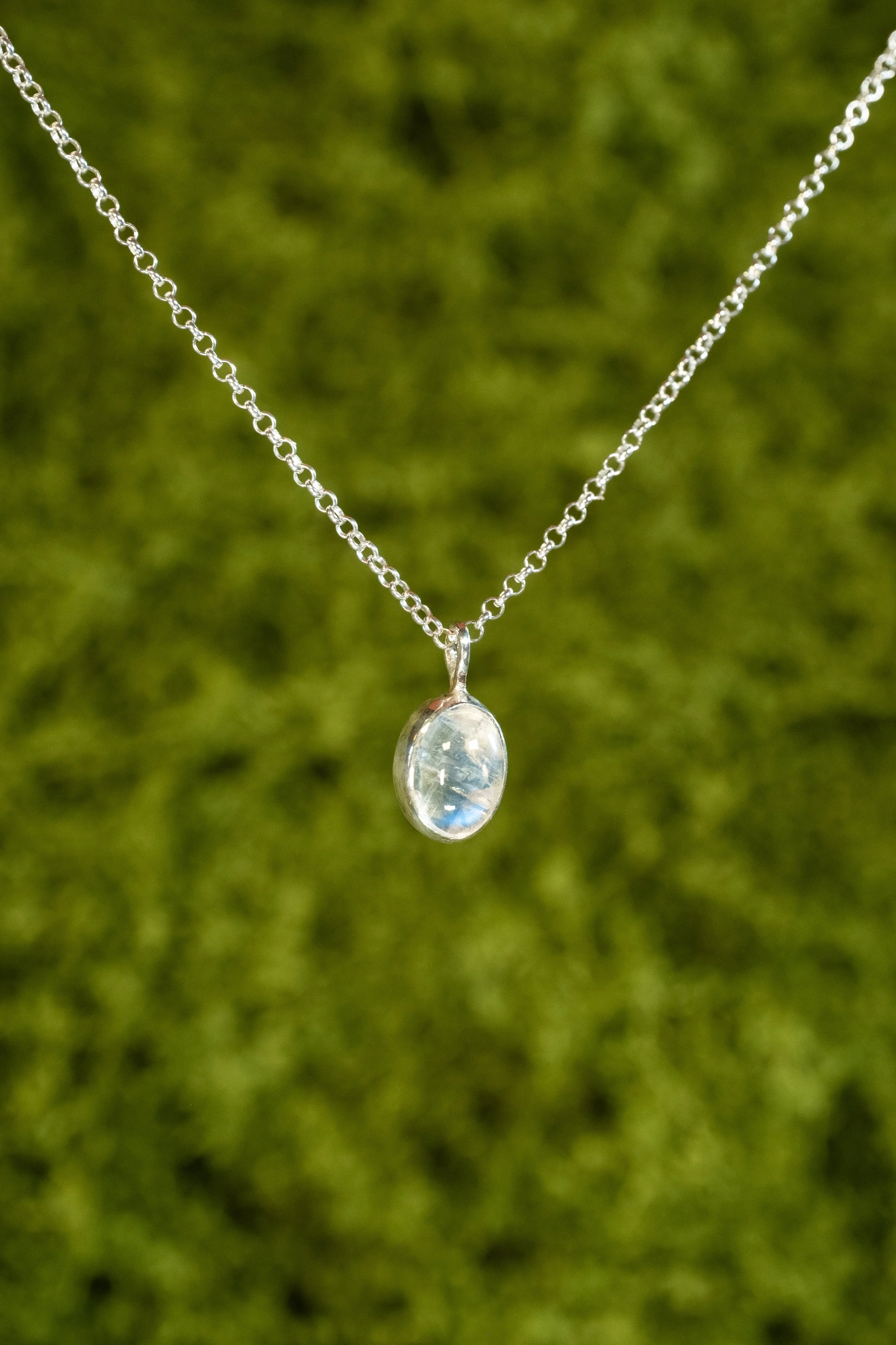 Rainbow Moonstone Silver Necklace