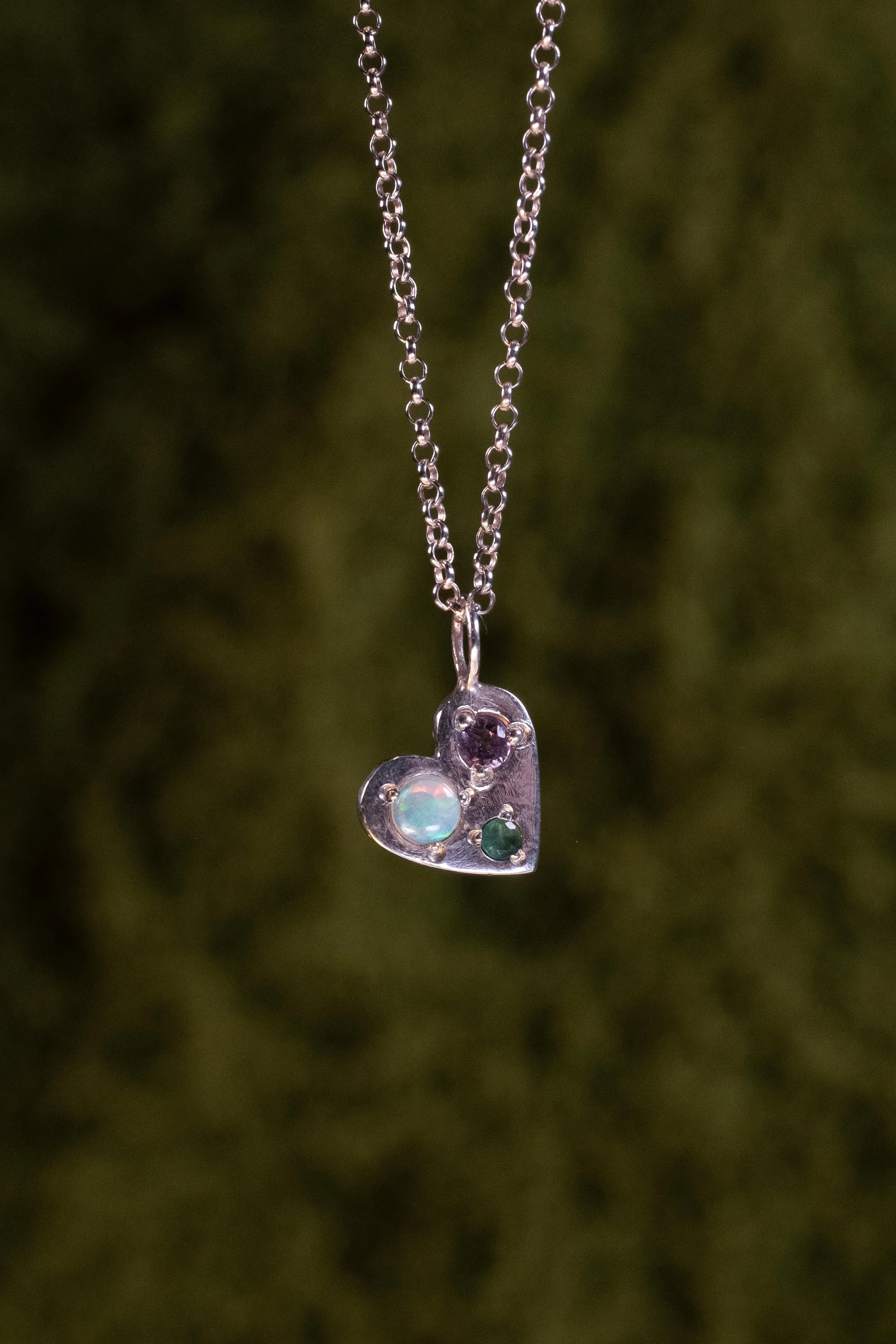 Opal, Emerald and Amethyst Heart Necklace