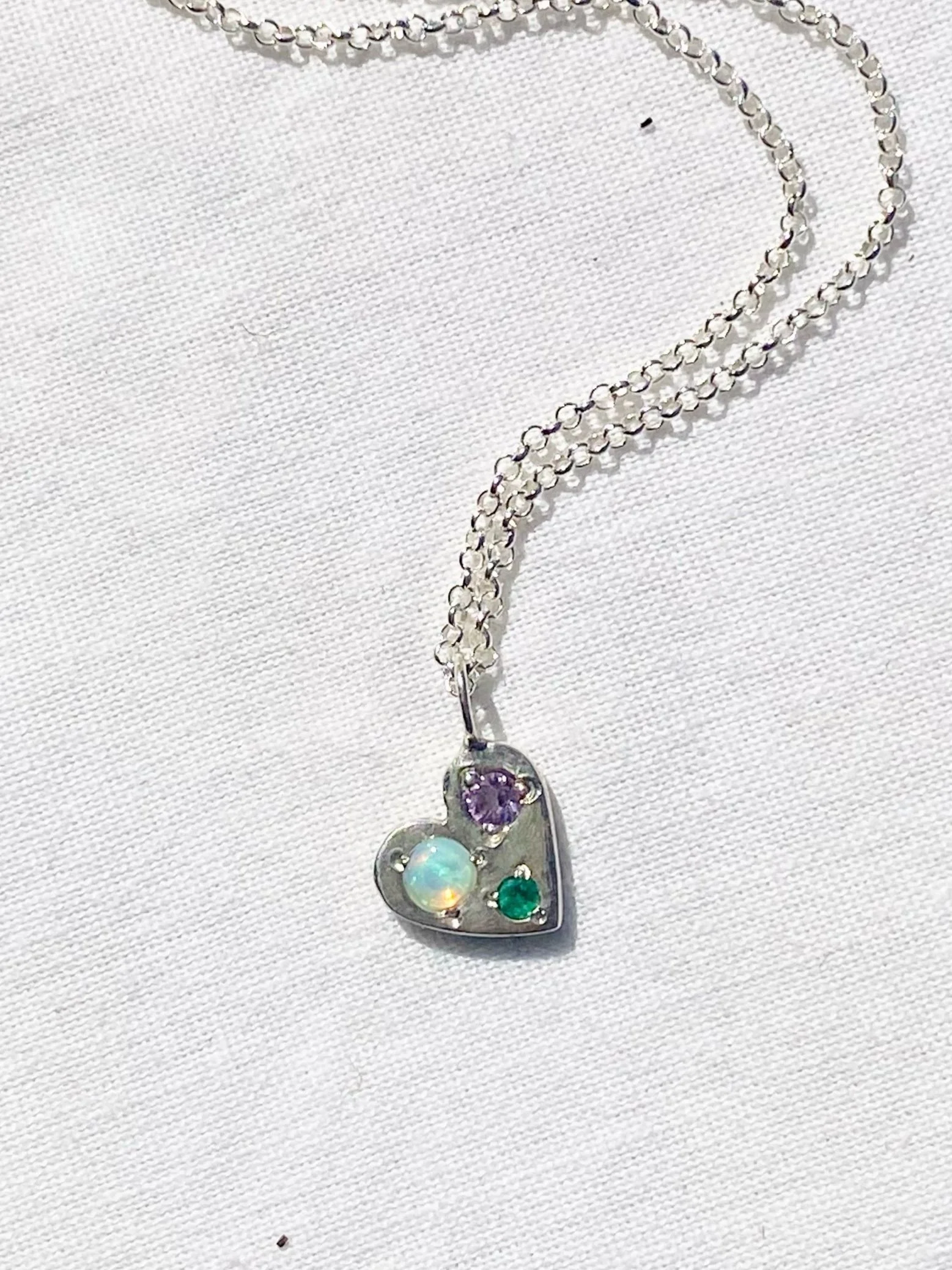 Opal, Emerald and Amethyst Heart Necklace