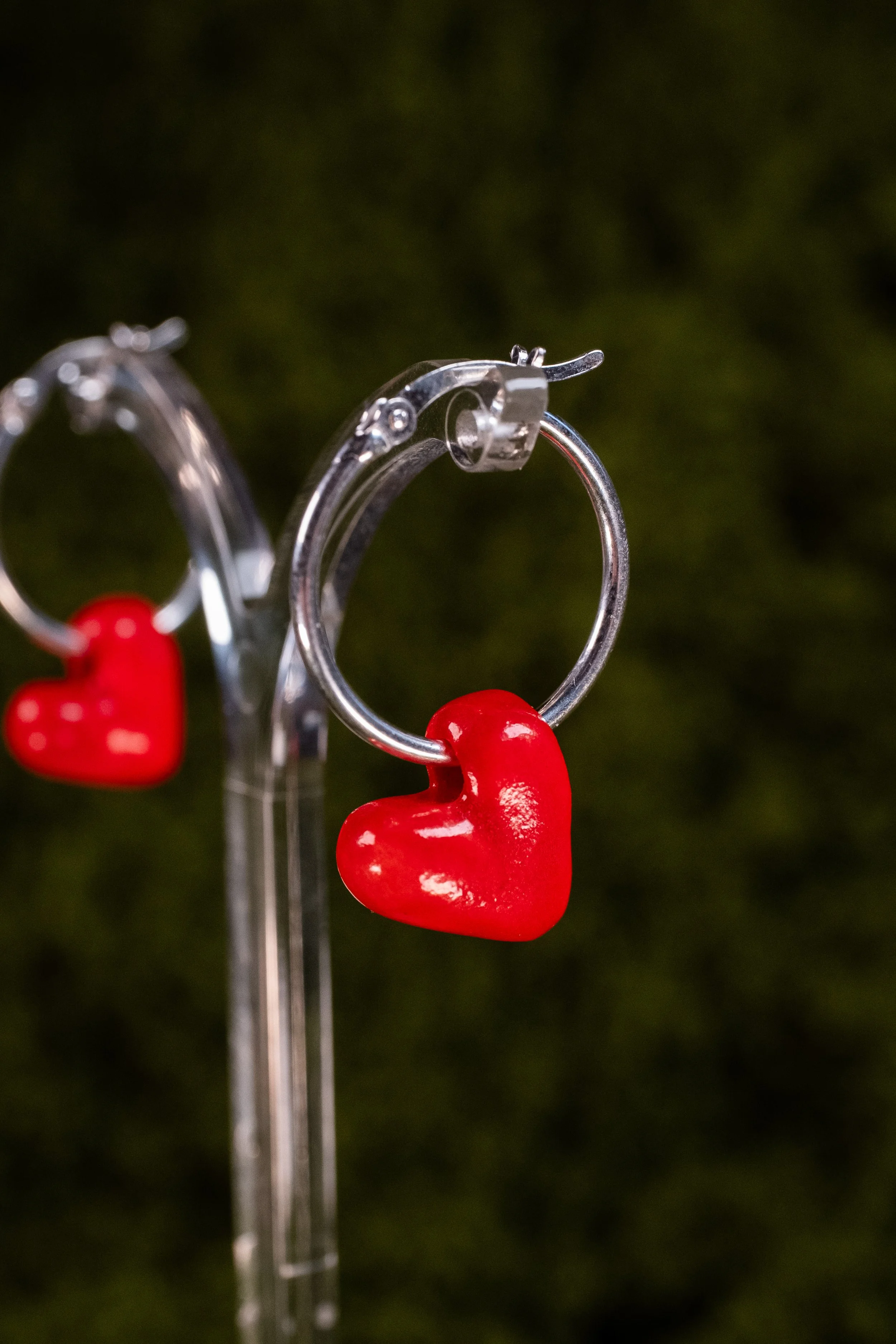 Red Heart Hoop Earrings