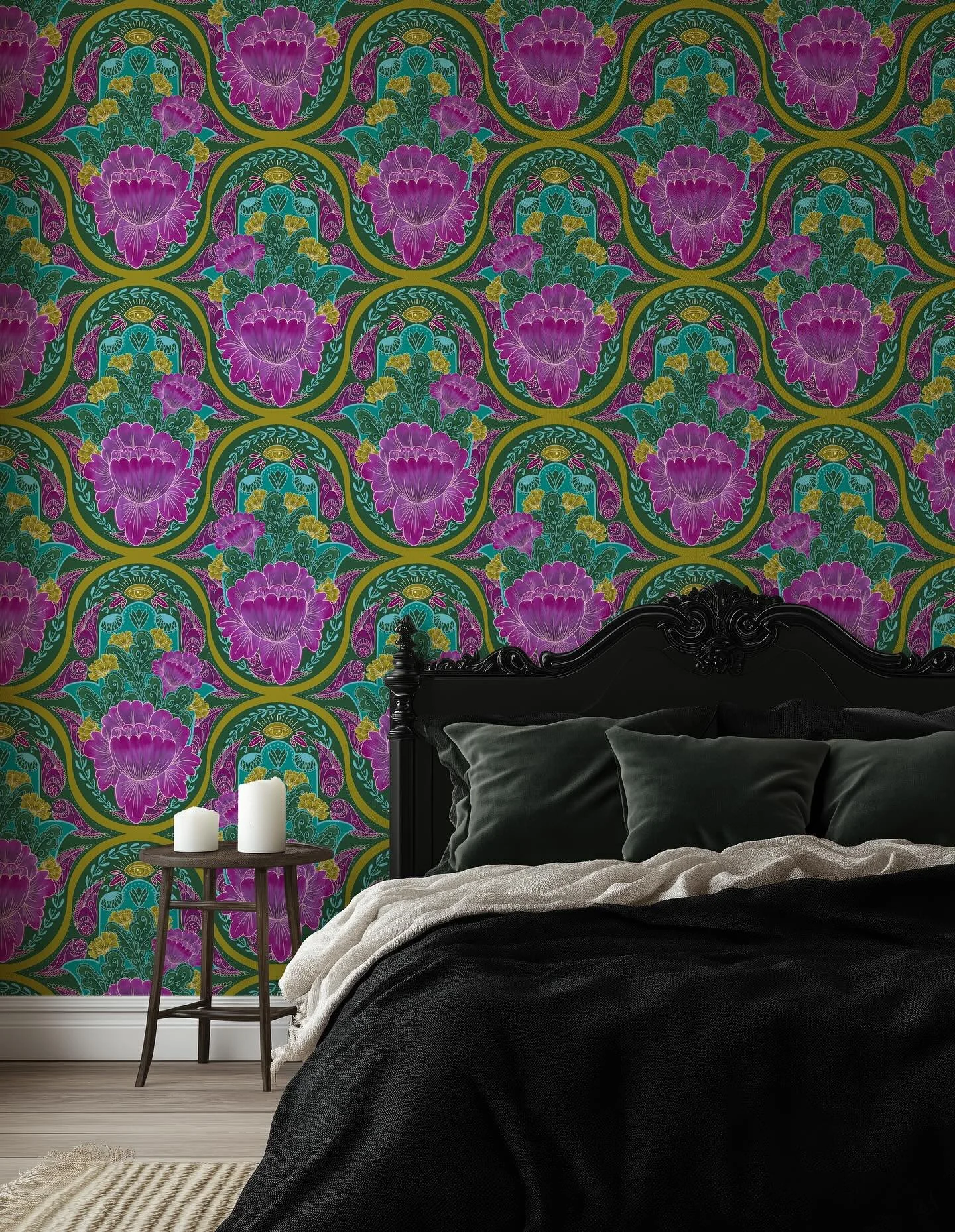 Jewel Tone Boho Hamsa Floral is my entry for the next @spoonflower challenge. Available in two scales and in magenta or teal backgrounds! Voting starts on September 11th! Design #20258540 #spoonflower #spoonflowerdesigner #wallpaper #boho #indianflor