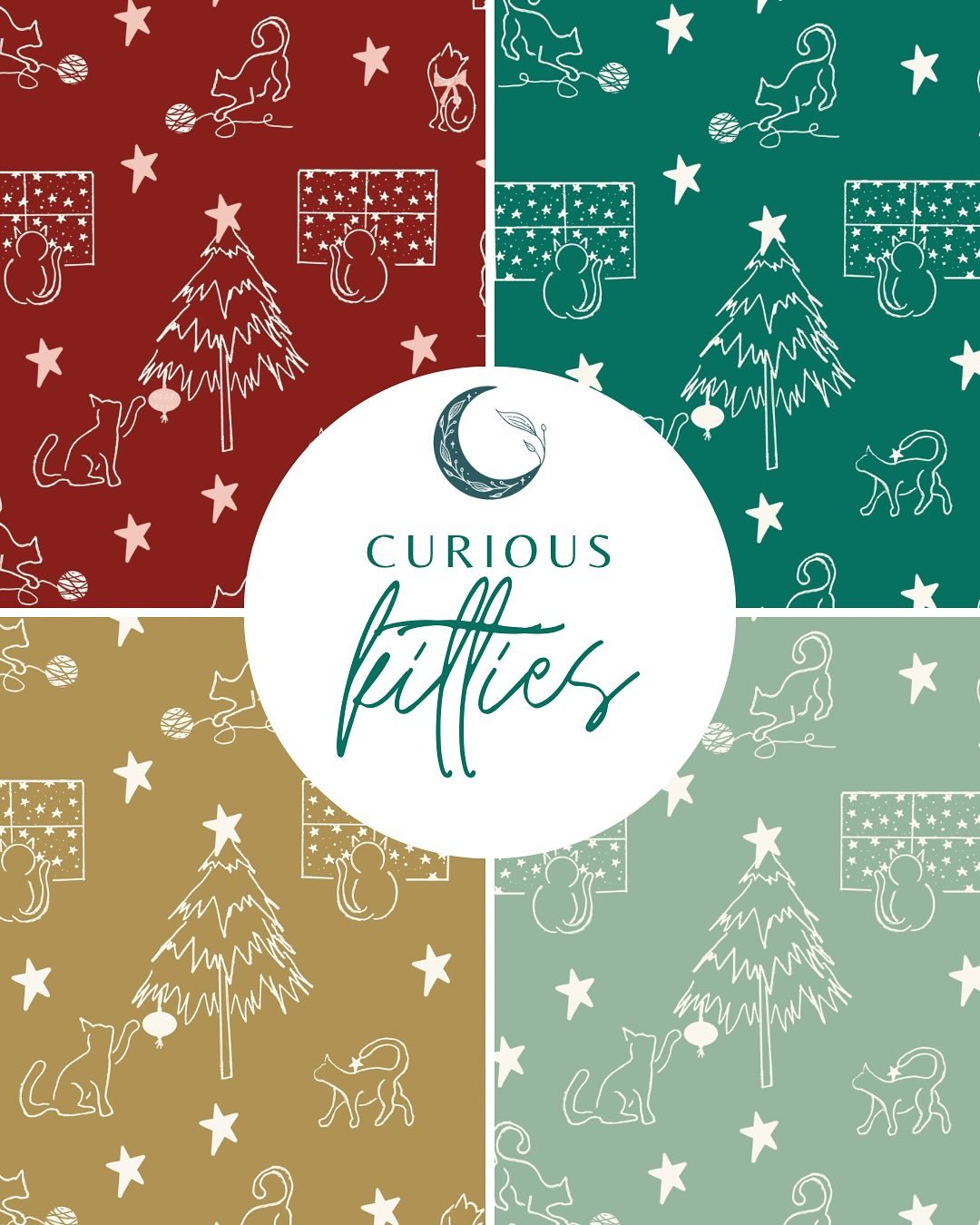 For all the cat lovers out there! Curious Kitties Christmas with lots of coordinating stars, stripes, and holly! #christmas #holidaywrapping #holidays #catchristmas #holidayfabric