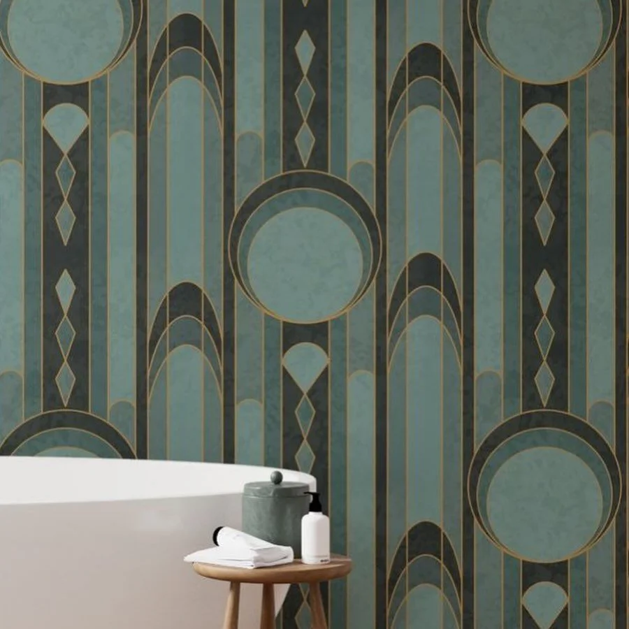 Refined my retro art nouveau to be truly art deco! This bold jumbo half drop is meant to be a statement piece flooding the room with deep jewel tones of emerald green, teal, ochre gold, mulberry wine and blush pink. Part of a new (almost released) ar