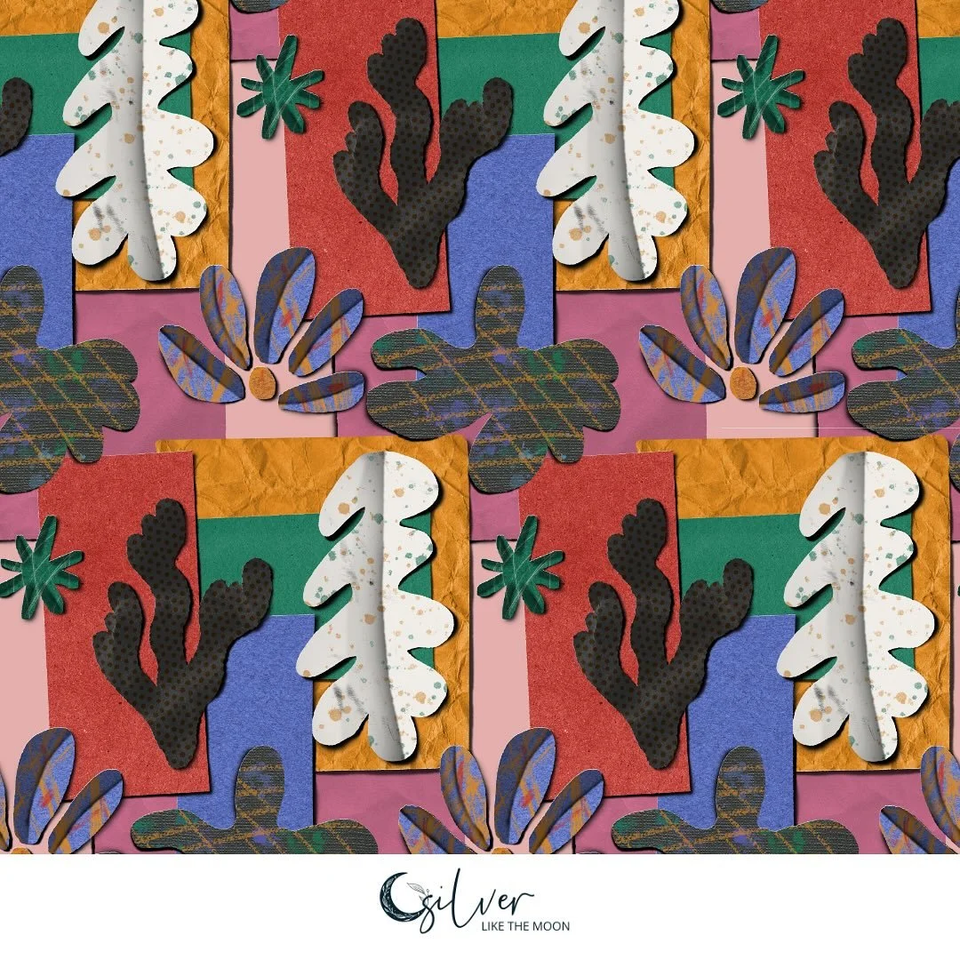 This design challenge was way outside my comfort zone but I went VERY maximalist! I was thinking about all the amazing painted papers and scraps lying around an artist&rsquo;s studio. I had just taken a class on cut paper design with @lisabardot and 