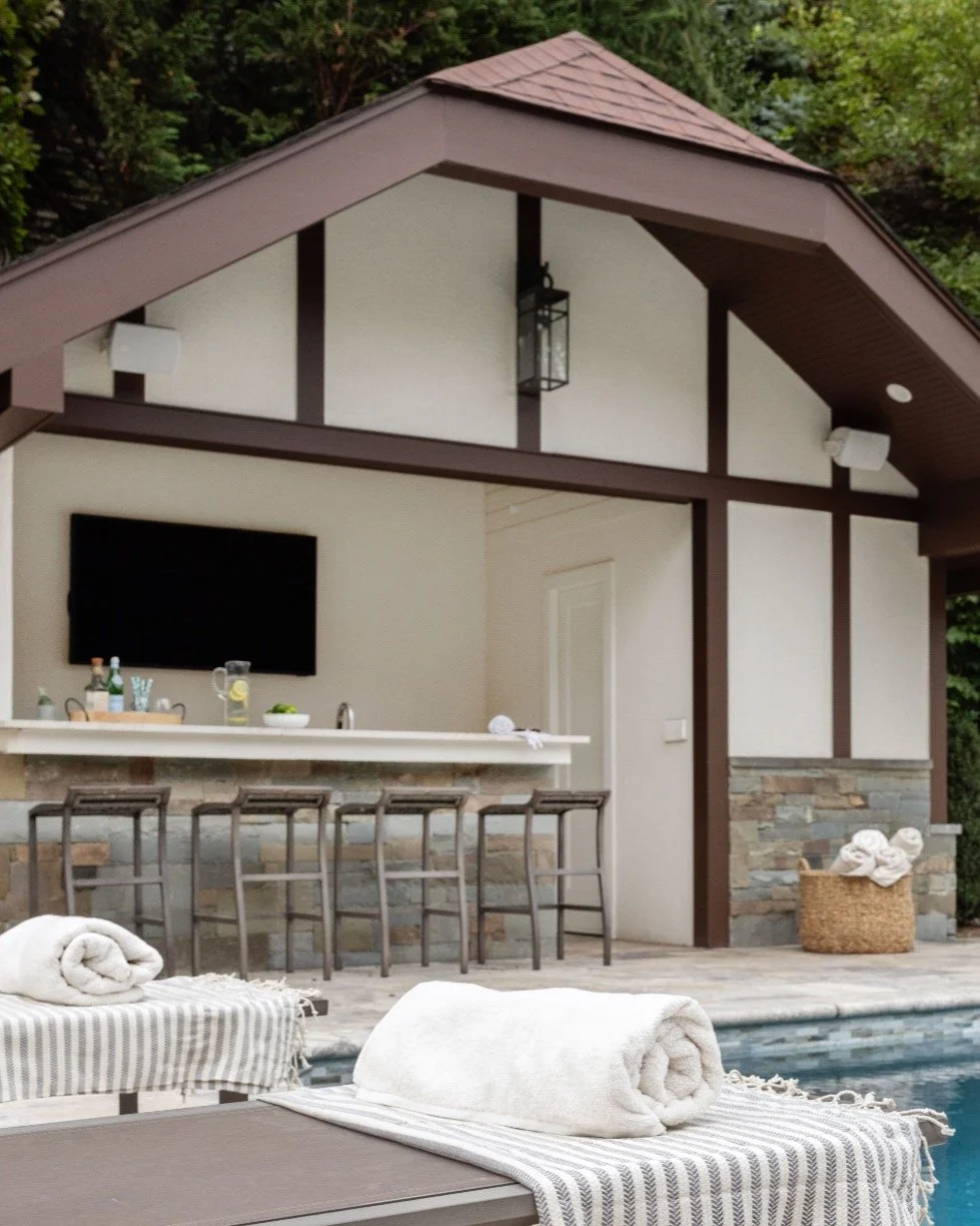 A closer look at the poolhouse project - all ready to go for some fun in the sun. 

Weather-friendly finishes make this extension of the pool the perfect place to gather for family and friends. 

For more on this project and others visit PolicanoCons