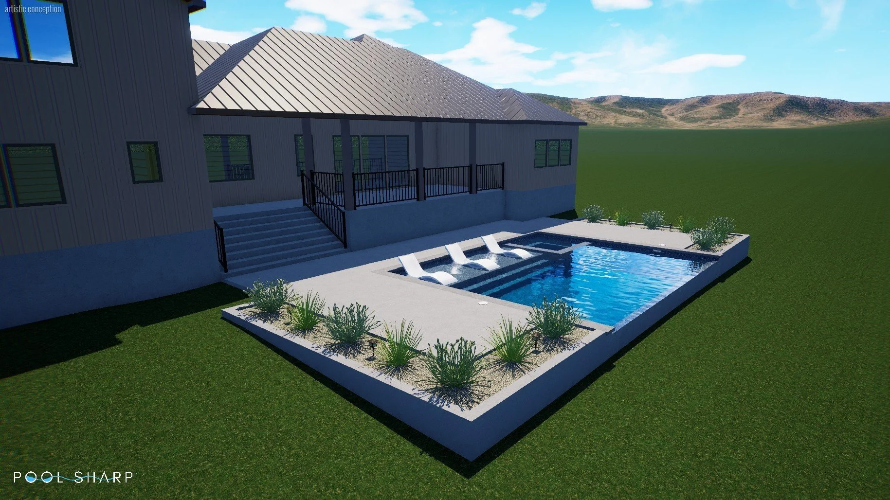 Pool built close to existing grade to minimize excavation costs