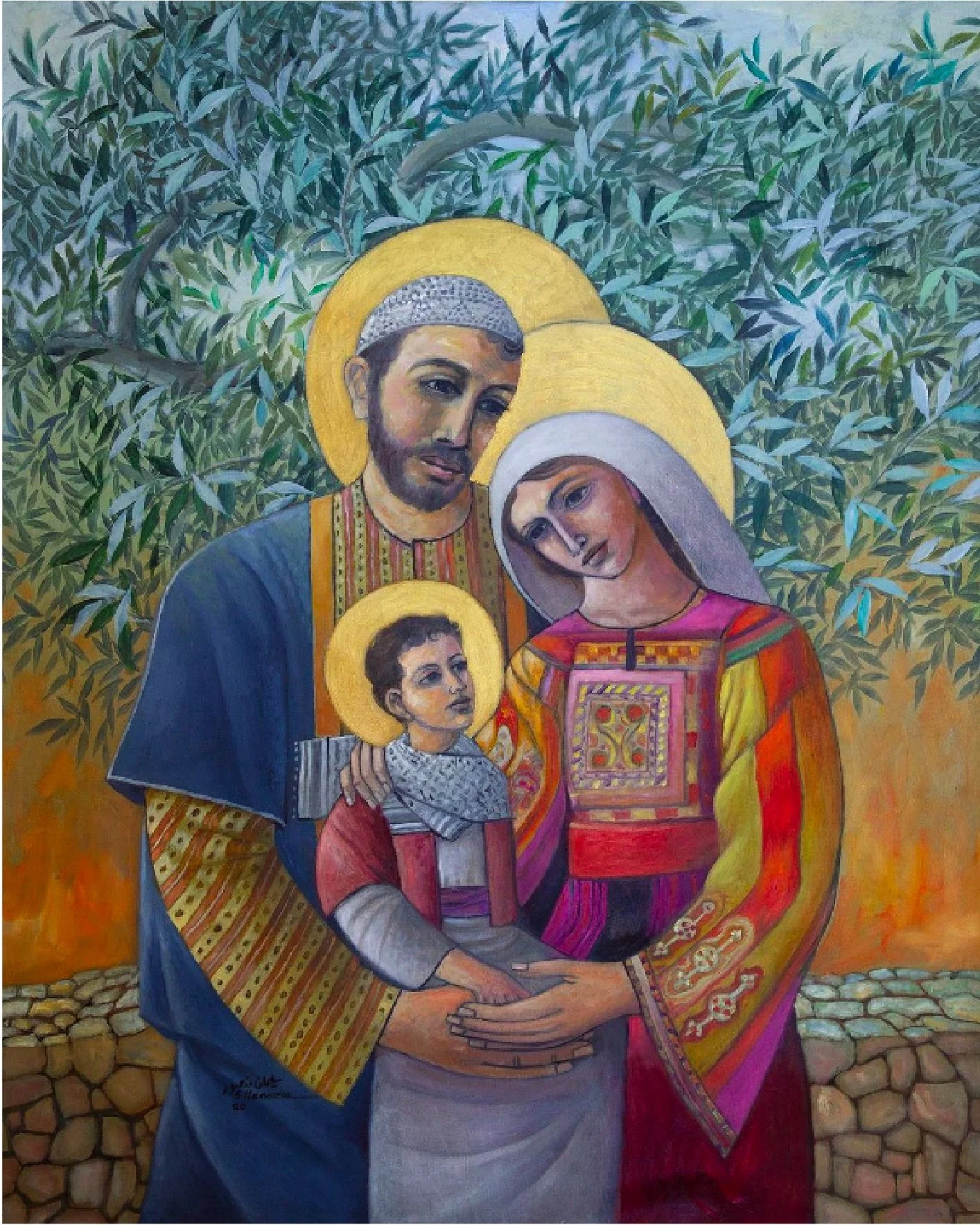 These paintings are by Palestinian artist Sliman Mansour.
The Palestinian people share an intimate bond with the olive tree, symbolising their deep-rooted connection to the land and their resilience. Throughout history, the olive branch has been used