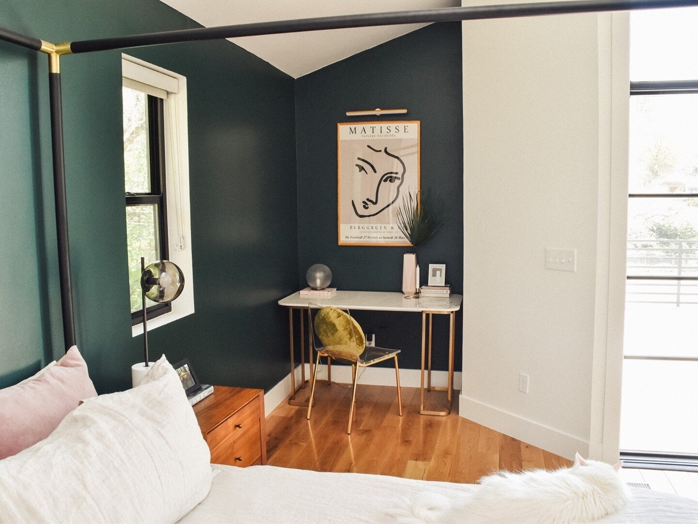 I've actually really loved having a desk and chair in the bedroom. I wasn't sure about it at first because it feels counterintuitive to the function of the bedroom butttt I use it for reading, writing, or resting. It is super helpful to switch up you
