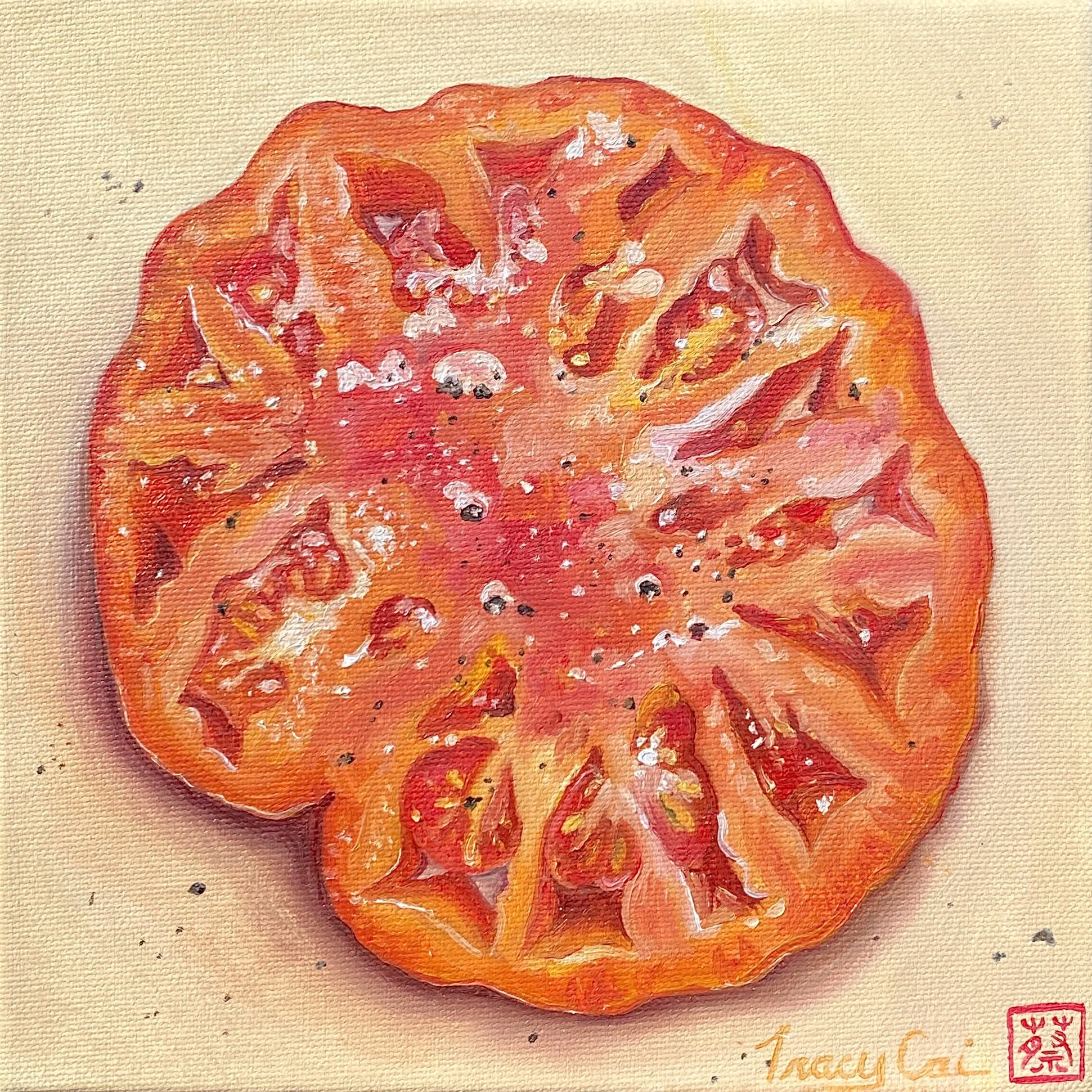   "Tomato Snack"   (8"x8", Oil on canvas, 2026)